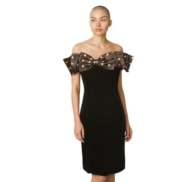 Vintage 80s Jessica Howard Black Velvet Women&rsquo;s Mini Dress, SMALL
