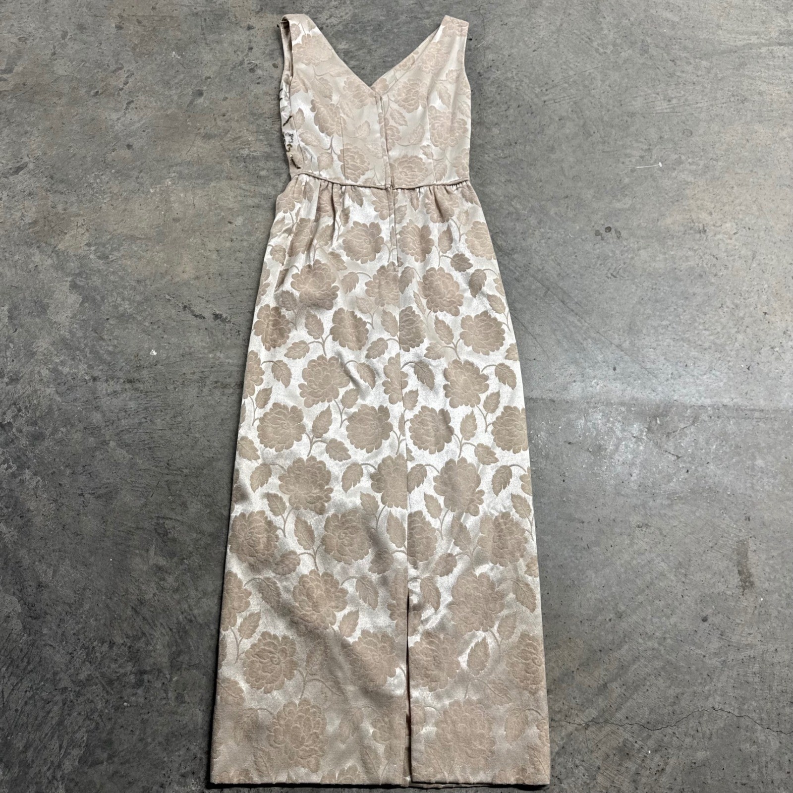 Young Modes by Claudia Young VTG Cream Embroidered Floral Brocade Maxi Dress