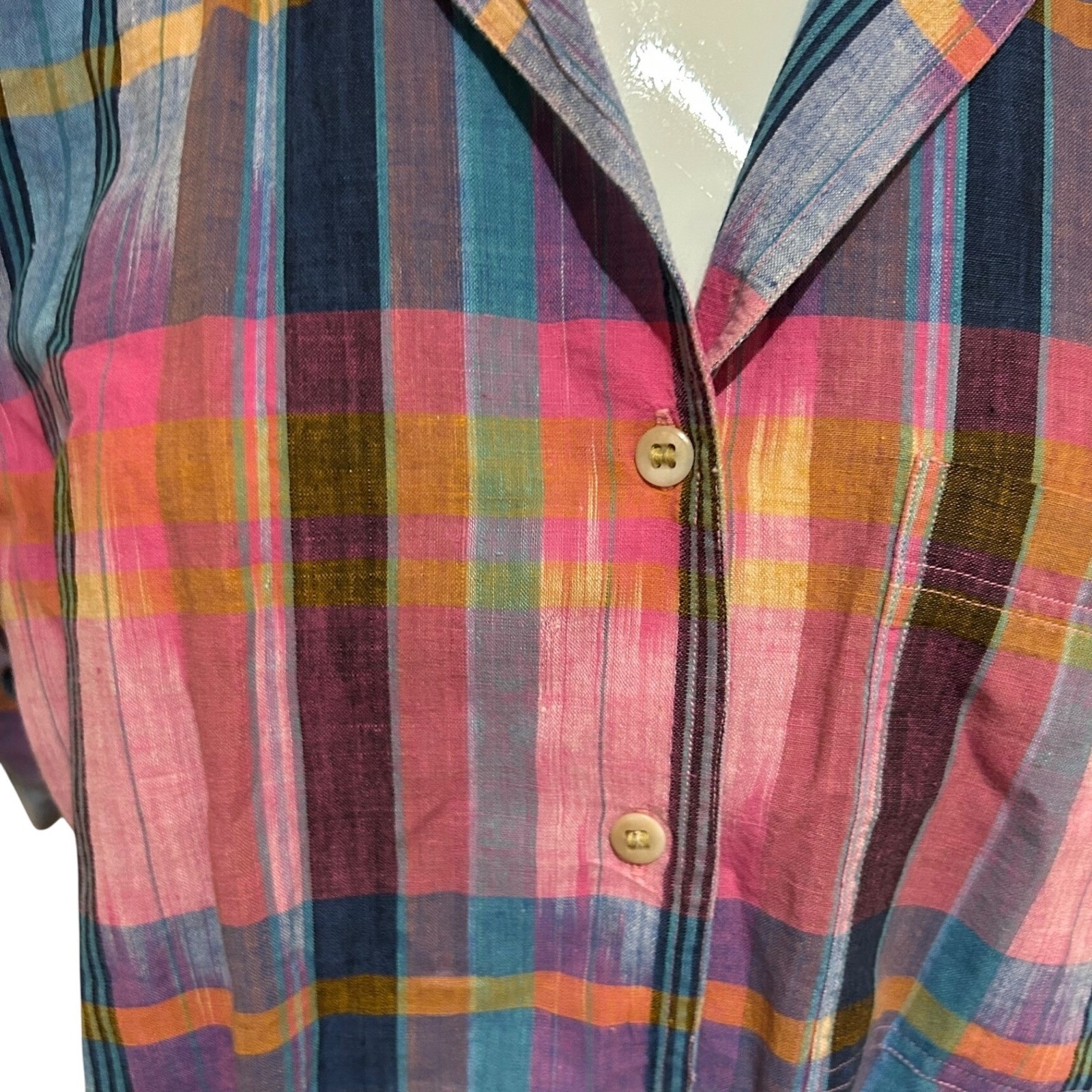 Vtg American Eagle 90s Lightweight Plaid Short Sleeve Shirt Classic Style Camp L