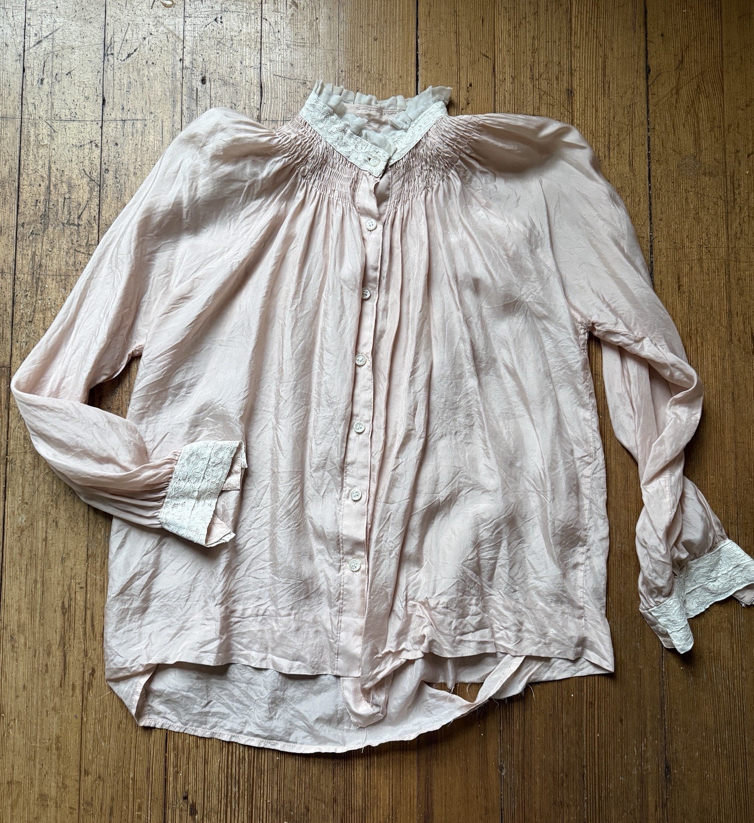 True Vintage Rare Victorian-Edwardian Blush Silk Lace Blouse