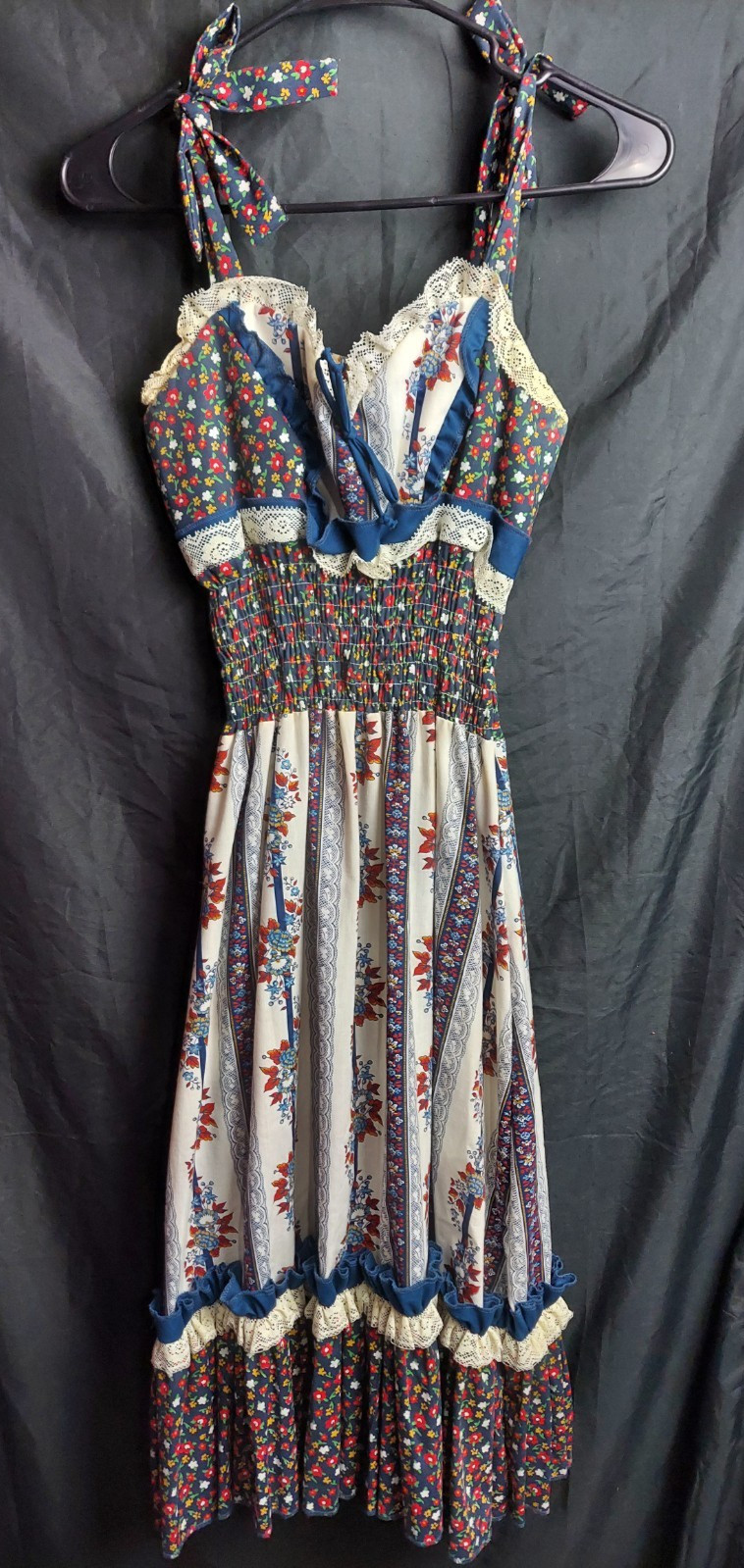 1970&rsquo;s Da AlCa Lacey Ruffled Floral Cottagecore Dress Size 9-10