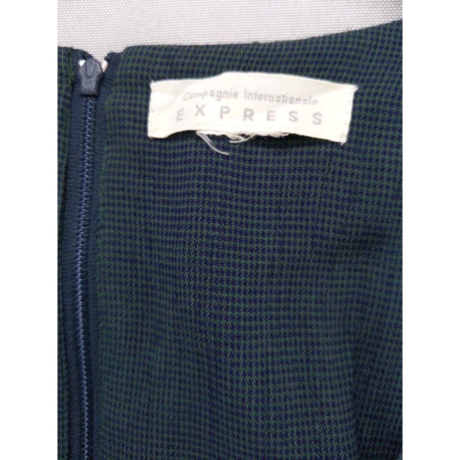 Vintage 90s EXPRESS Rayon Button Front Maxi Dress Sz L Green Check Tie Back