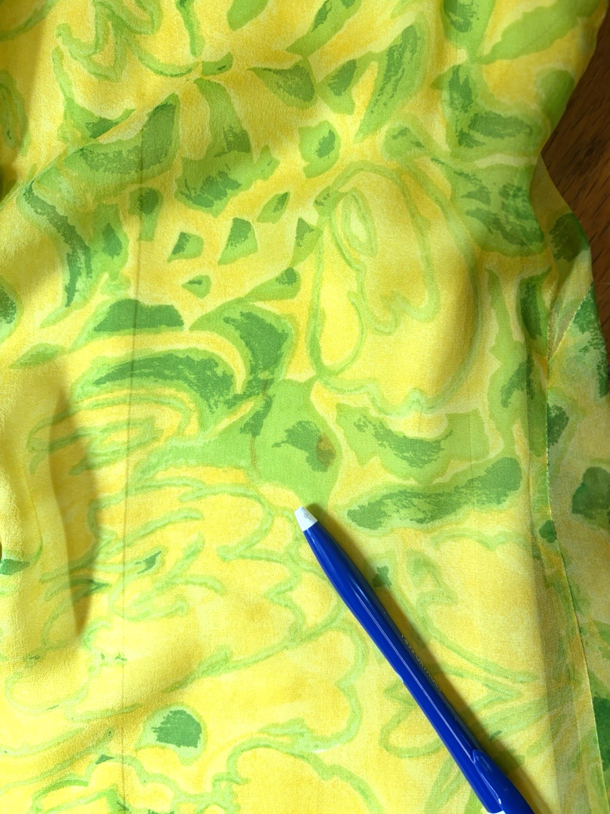 VTG 60s Mod Shift Dress abstract Yellow Green Floral Print chiffon A-Line S/M