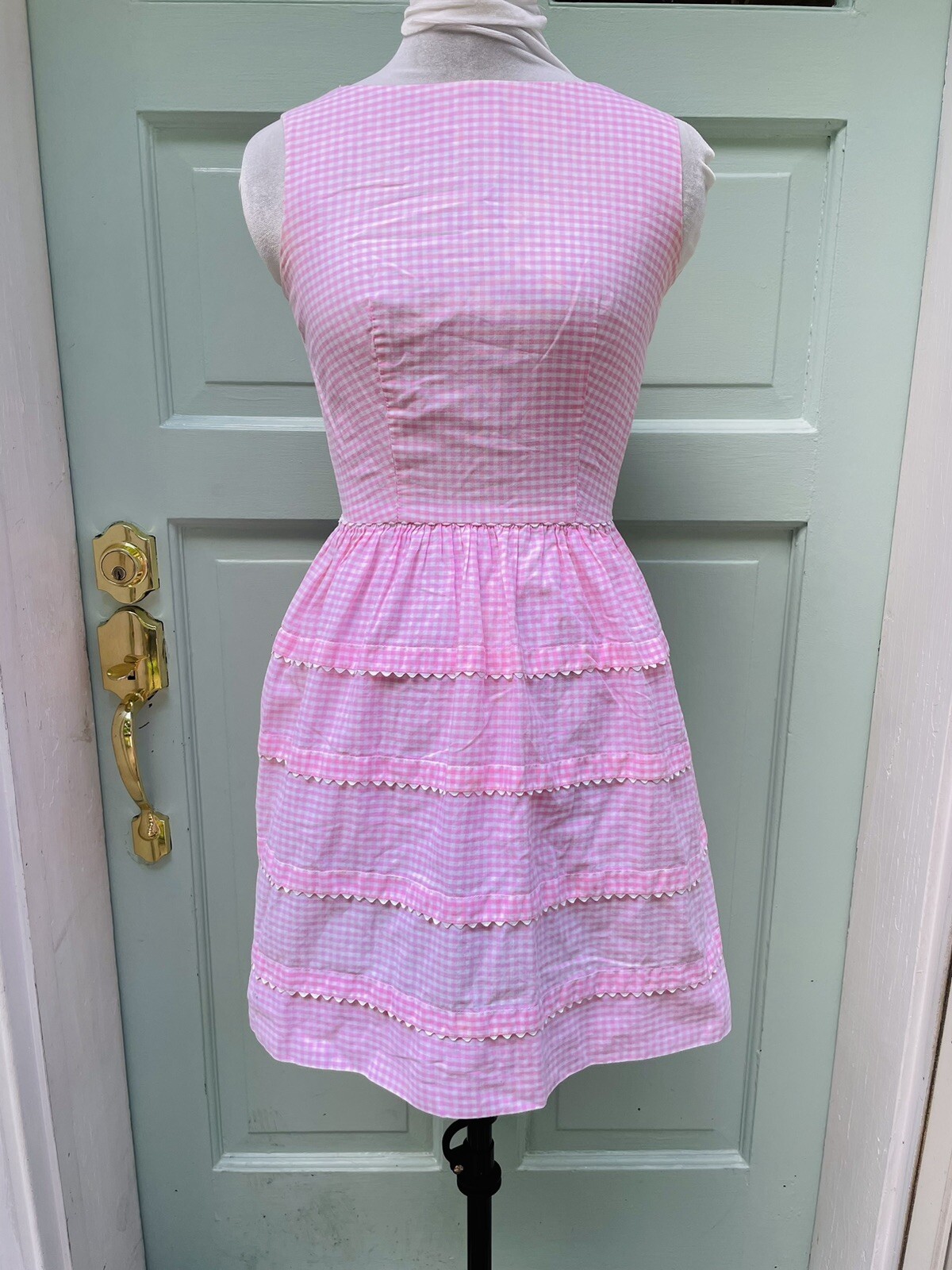 Vintage 1950s Lanz Original mini dress in Barbie pink and white gingham print