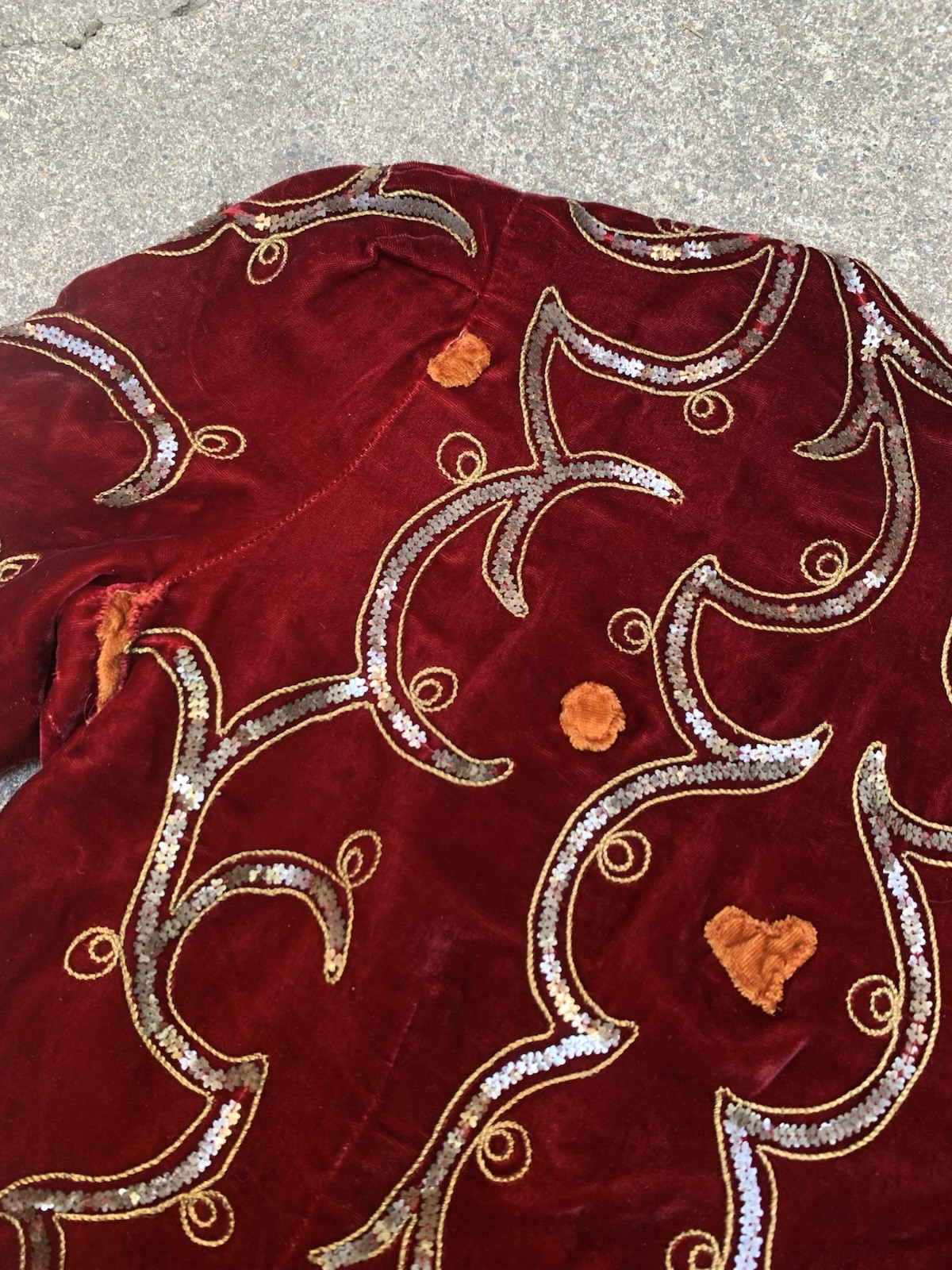 Vintage 1930s Zip Front Red Velvet Sequined Puff Sleeve Top Jacket Blouse Size S