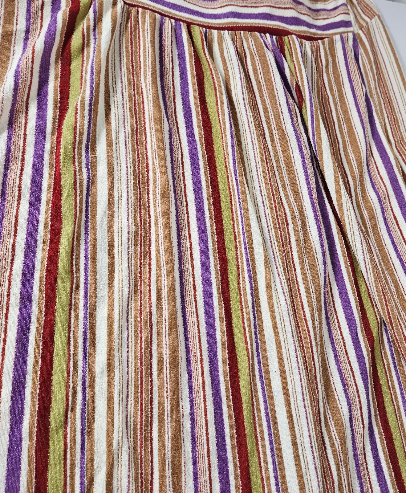 60s 70s Vertical Stripped Long Sundress Ruffled Skirt Cover up Boho Hippy Sz M
