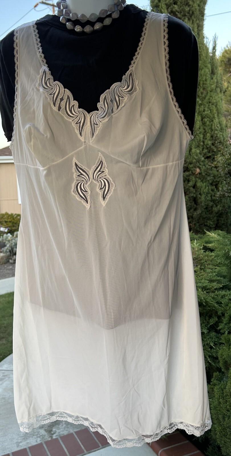 NEW Vintage Italy~Soft Nylon Tricot~Lace~Full Slip~Night Dress~sz 5~Bust 20&Prime;Mint