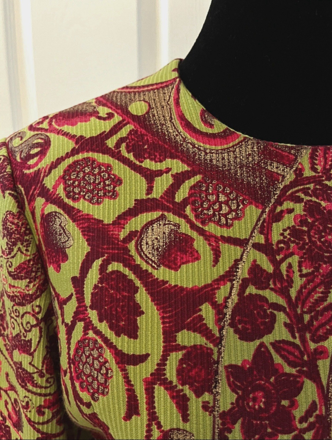 Vintage VERSACE Green & Red Floral Long Sleeve Dress, Made In Italy, Signed