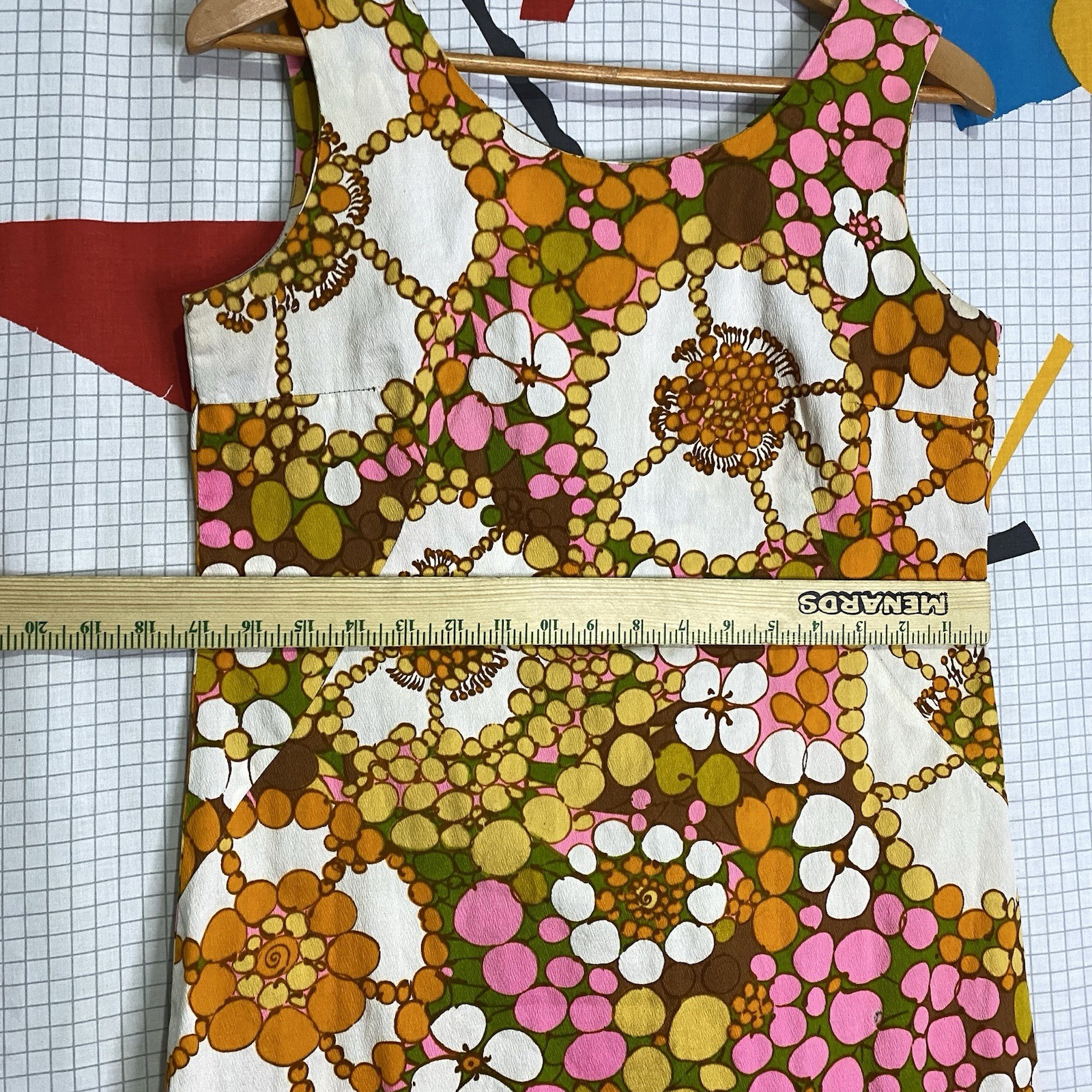 Vintage 60s Mod Mini Dress Gogo Floral Medium Hawaiian Cotton Bark Cloth Hippie
