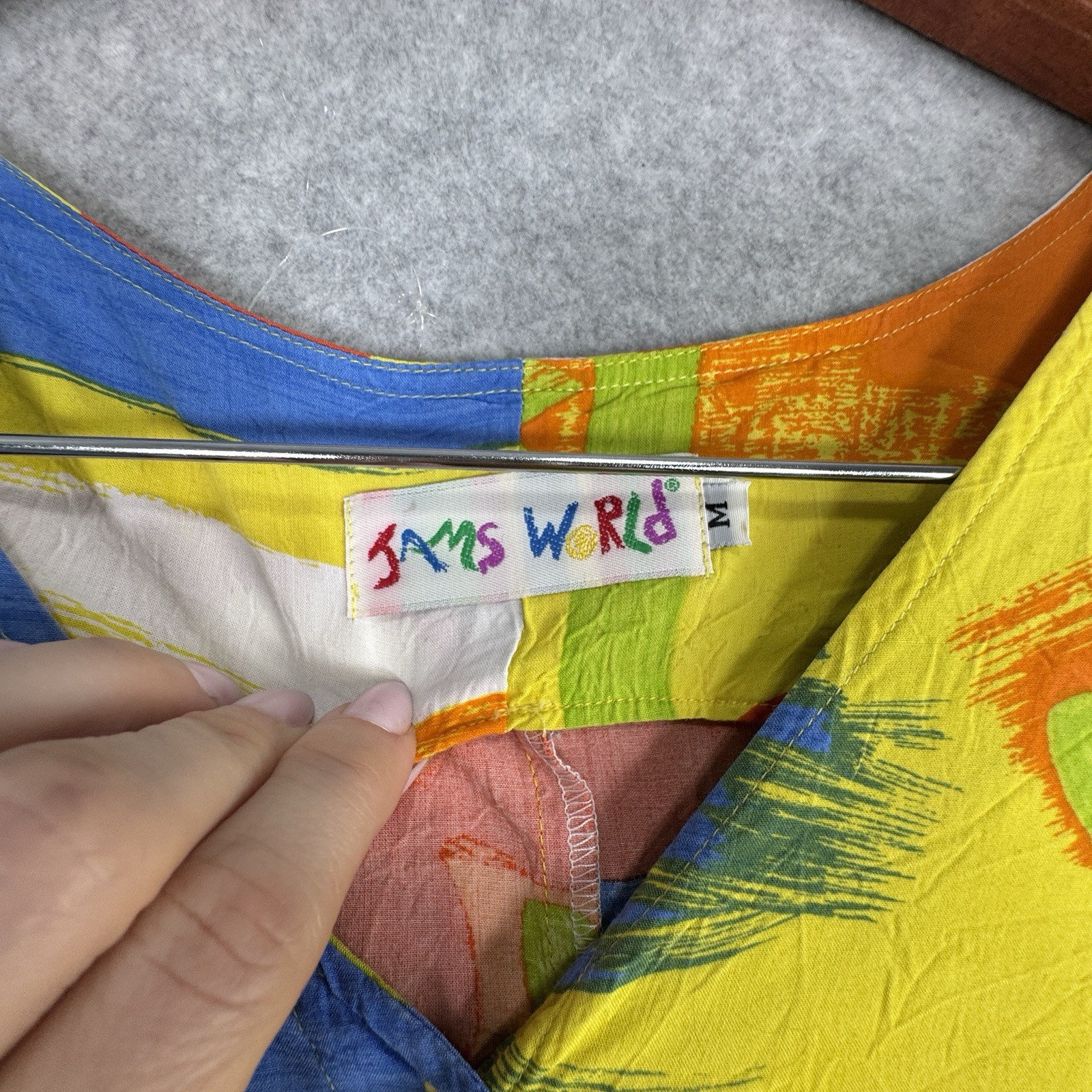 Jams World VTG 90s Floral Colorblock Maxi Dress Button Front Pocket M Bright