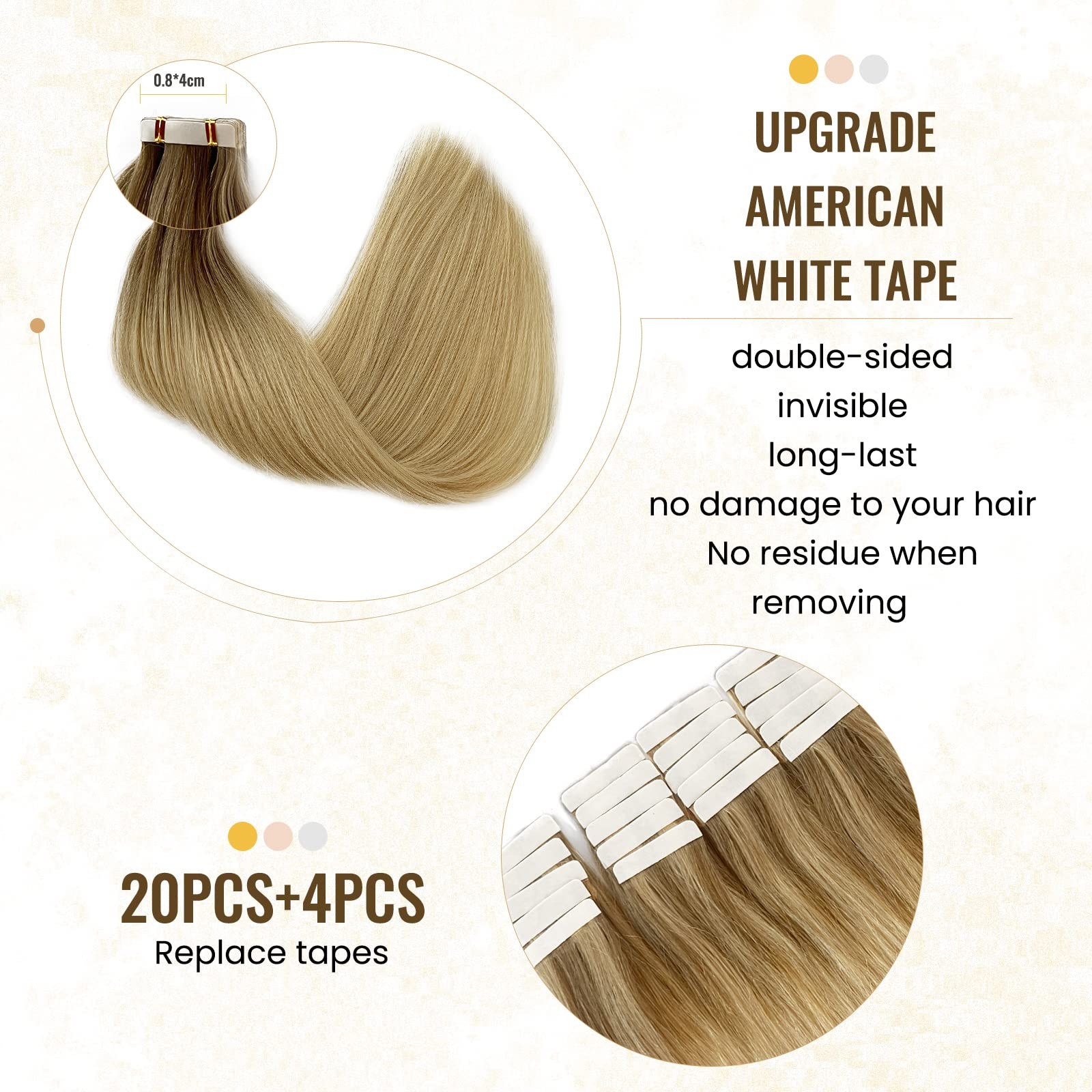 Highlight Tape in Hair Extensions Human Hair for Women,20 Inch Balayage Colored