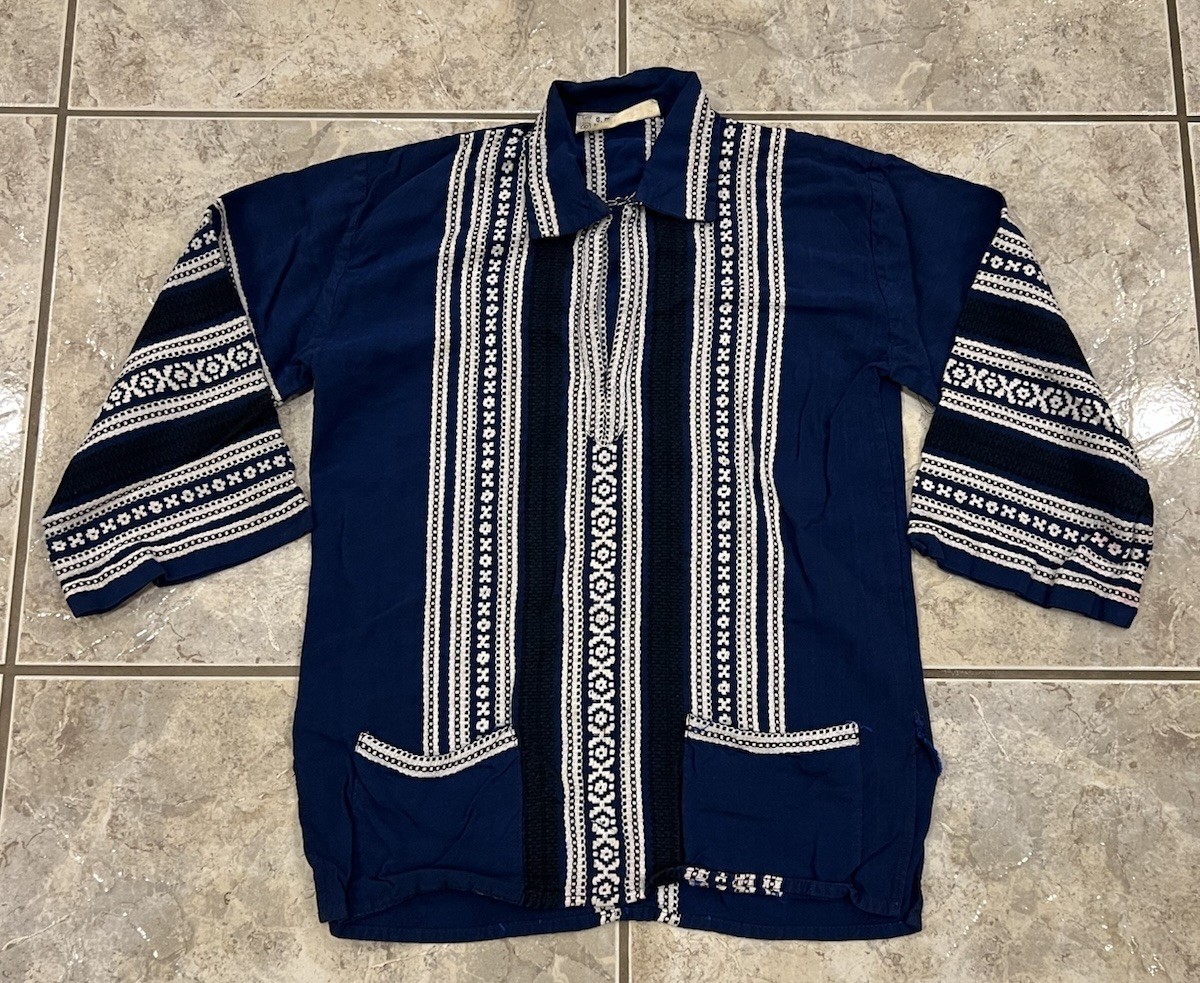 Vtg 70s XS/S Mamouzaki&rsquo;s Greek Hand Woven Embroidered Boho Tunic Hippie Shirt