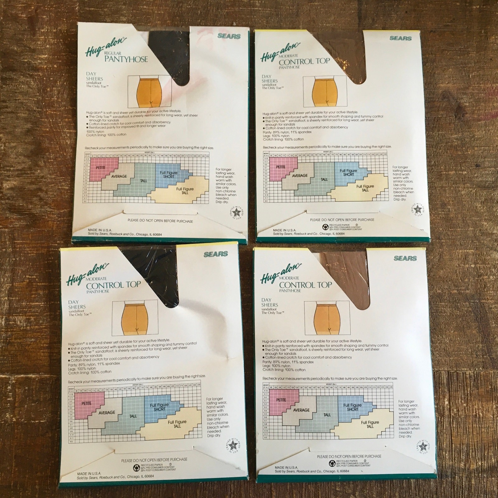 VTG Sears Hug-Alon Day Sheers Pantyhose Lot of 4 NIP Control Top Regular
