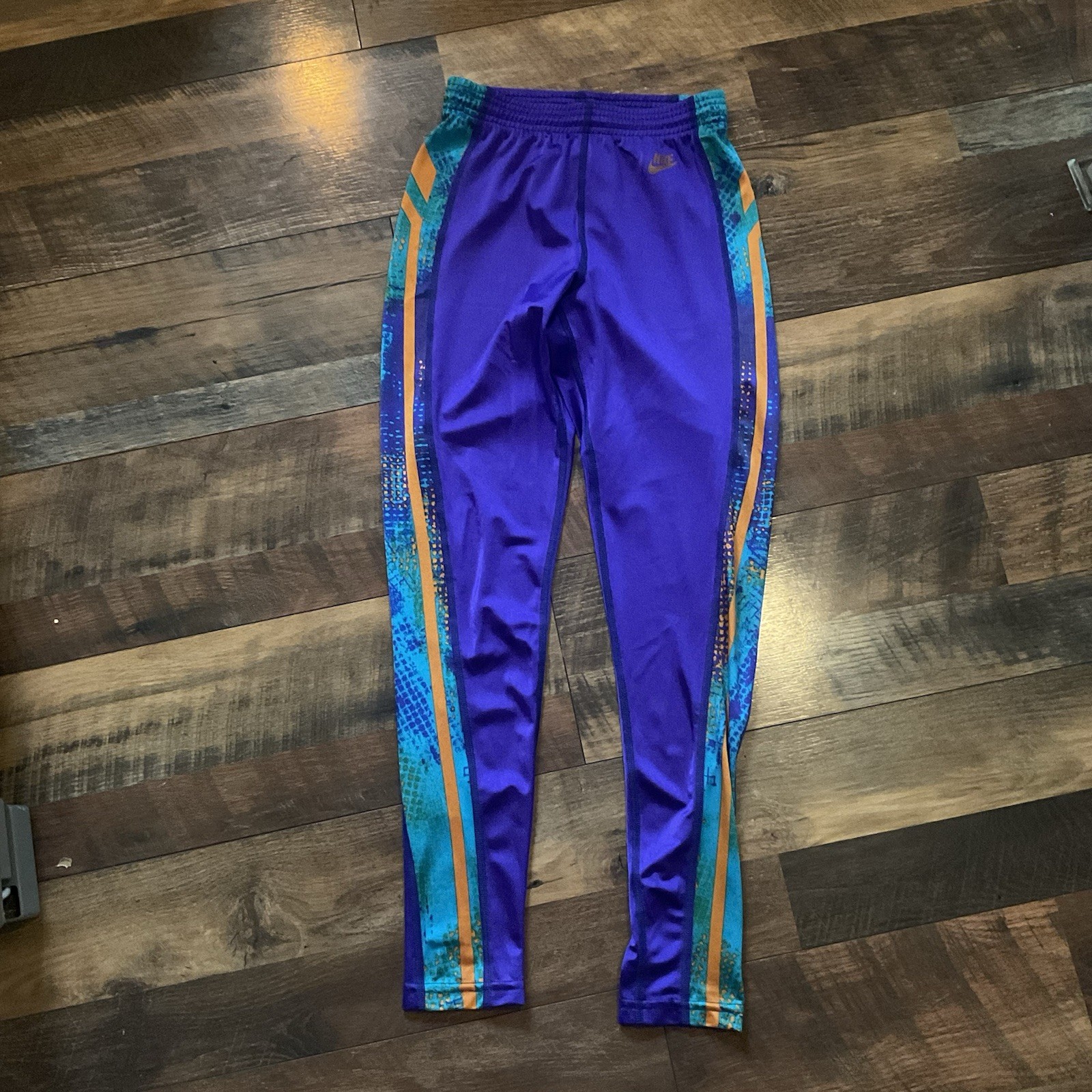 Vintage Nike Shiny Purple Side Stripe Spandex Leggings M