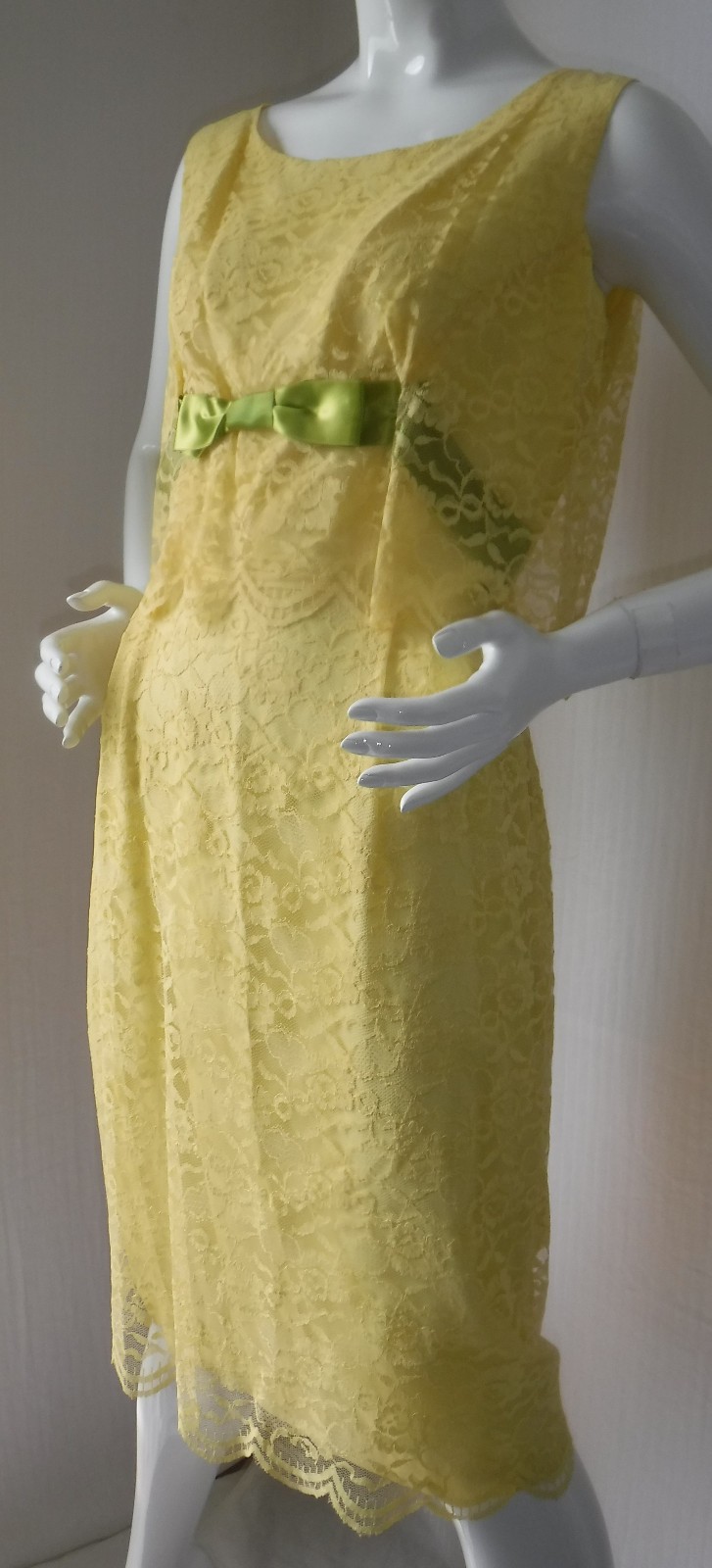 Rare VTG 50&rsquo;s FREDERICKS of HOLLYWOOD Pretty Yellow Lace Sheath Dress Lined S/M