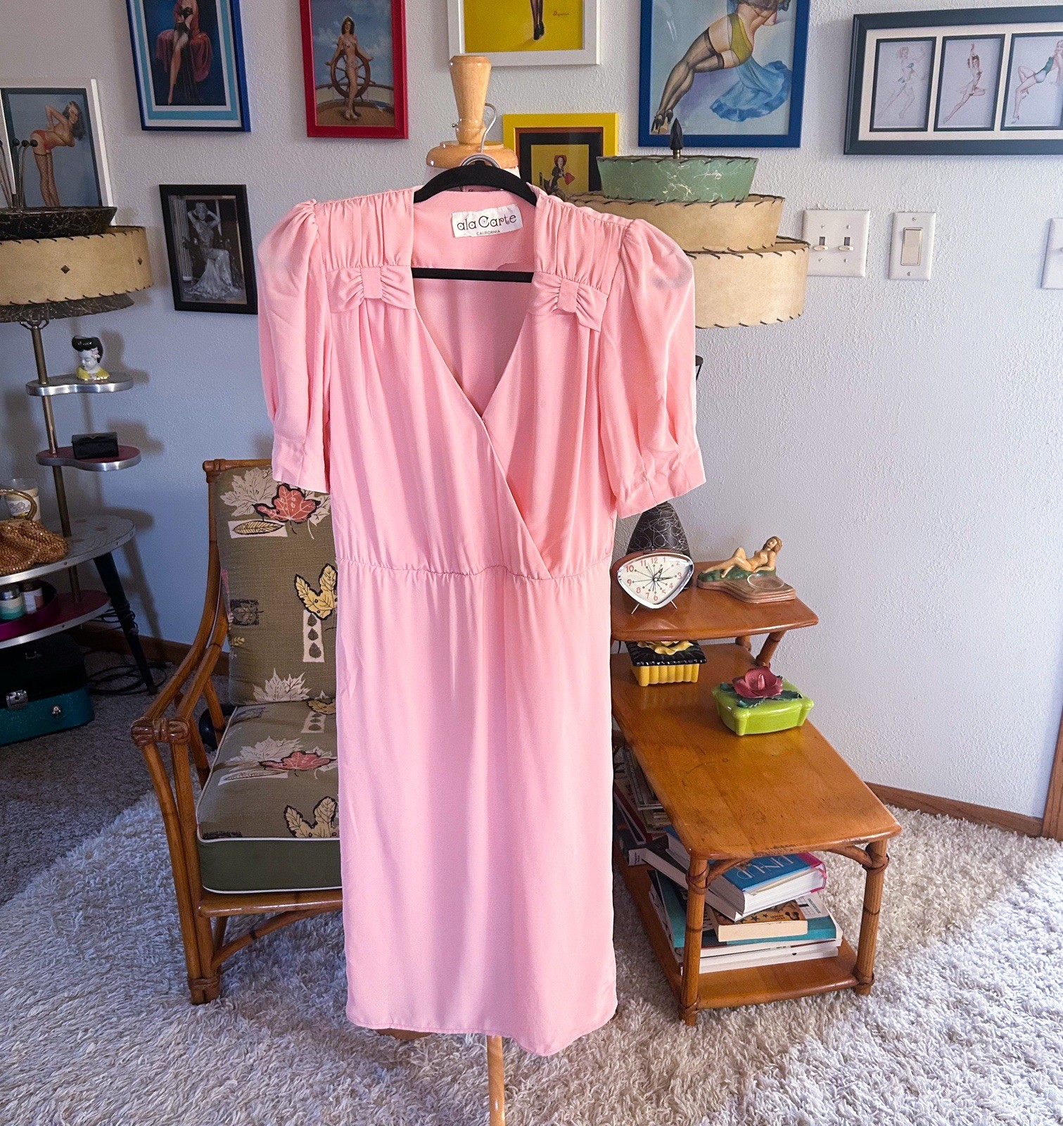 Vintage 1940s Style Dress l Petal Pink l S M l 40s 80s | Pinup | Party
