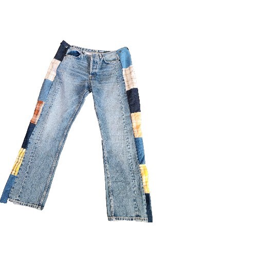 1960&rsquo;s Style Patchwork Distressed Boho Hippie Jeans Button Fly 36.5&Prime; Waist ZARA