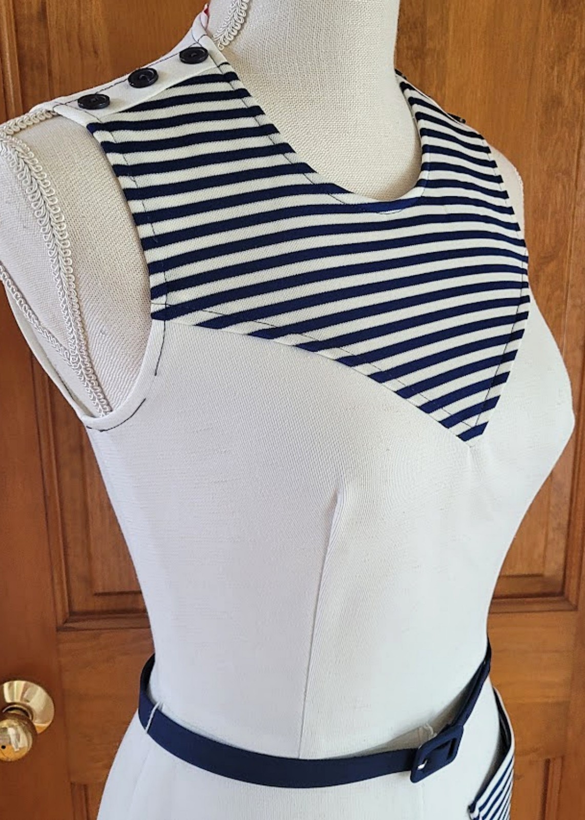 Vintage 60&rsquo;s JERELL of TEXAS Nautical Dress White Navy Stripe Mod Fit Flare