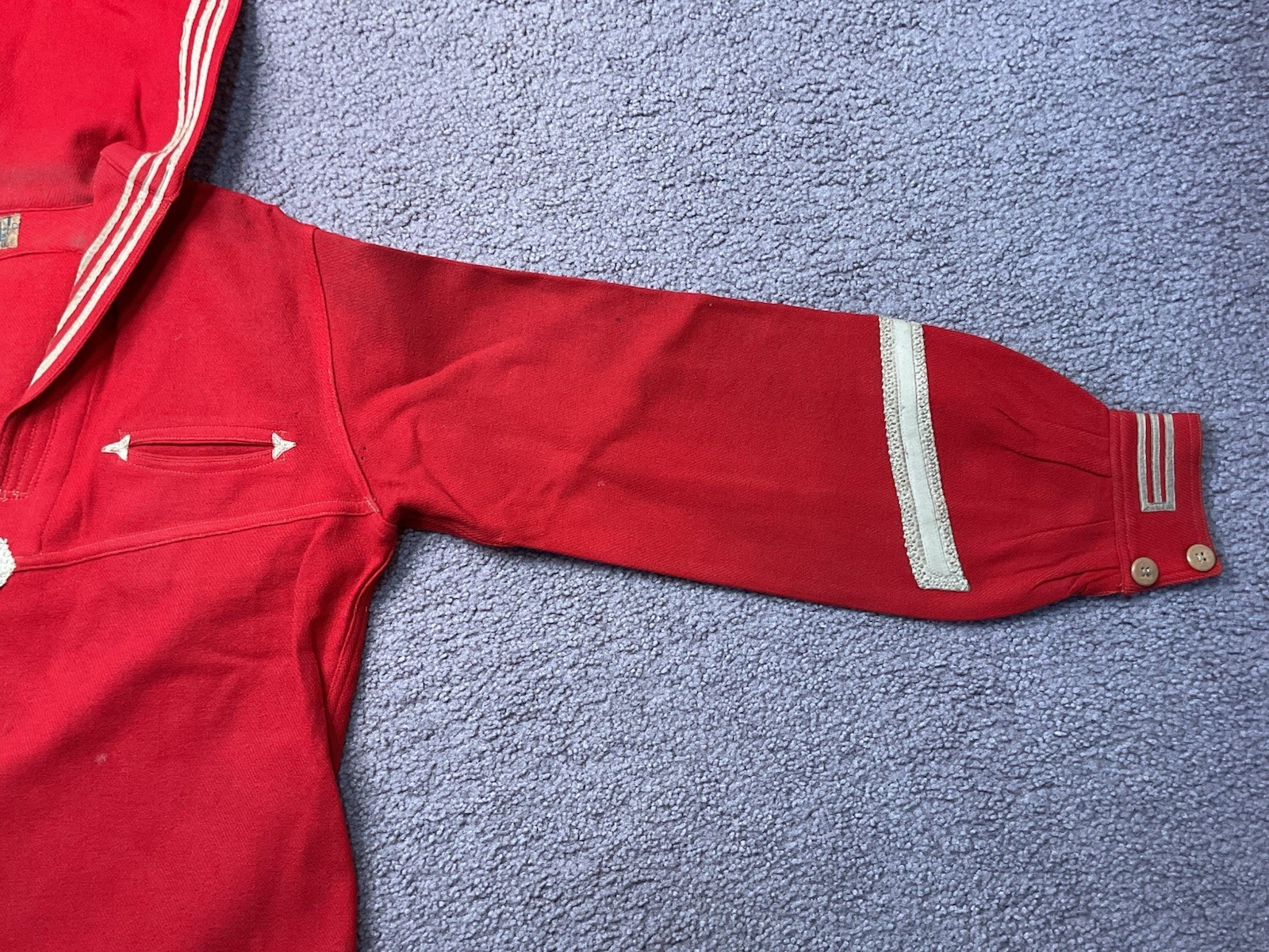 Early 1920’s Red Wool Sailor Style Uniform Shirt Blouse Pullover With Patch