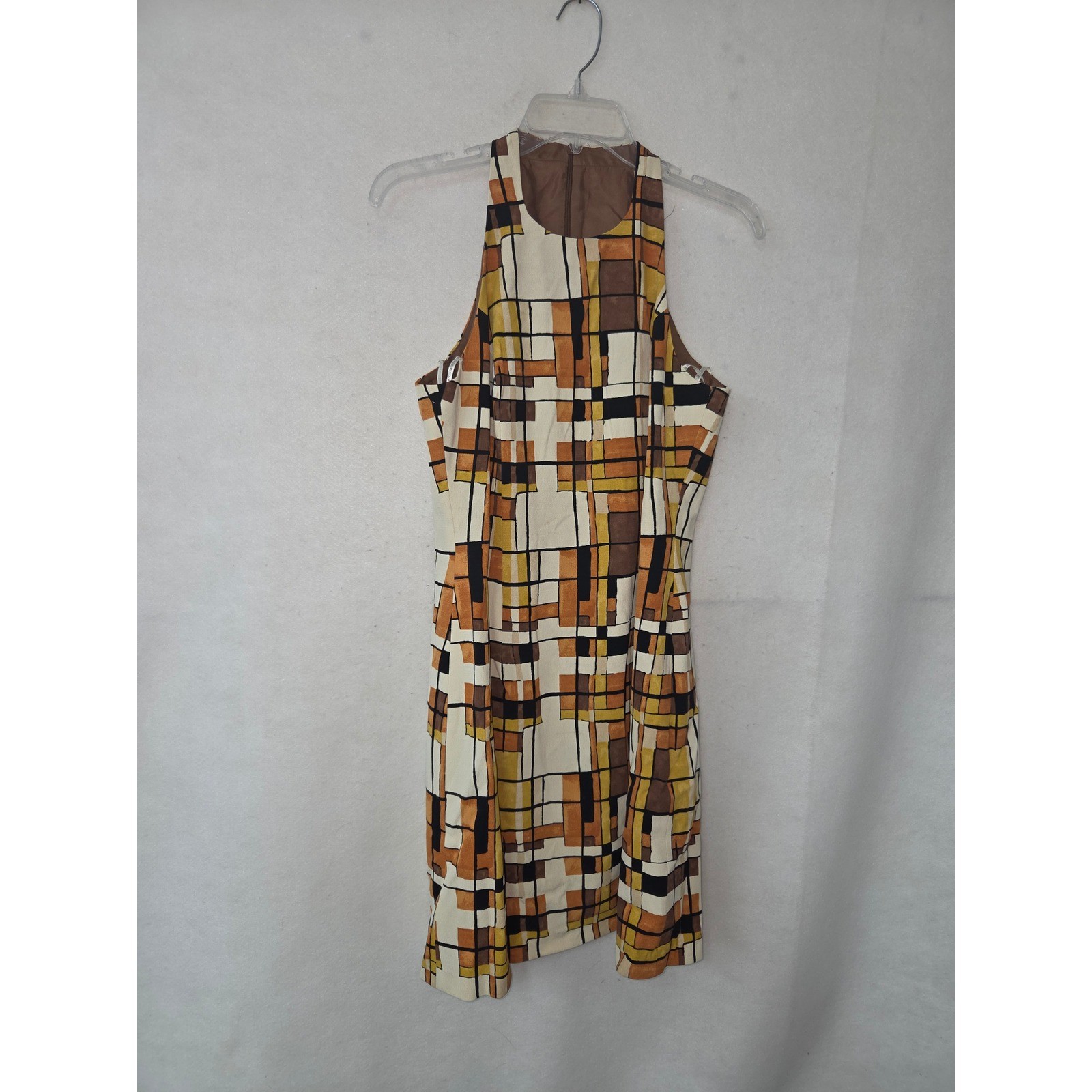Laundry by Shelli Segal Halter Dress Womens 12 Brown Yellow Geometric Vintage