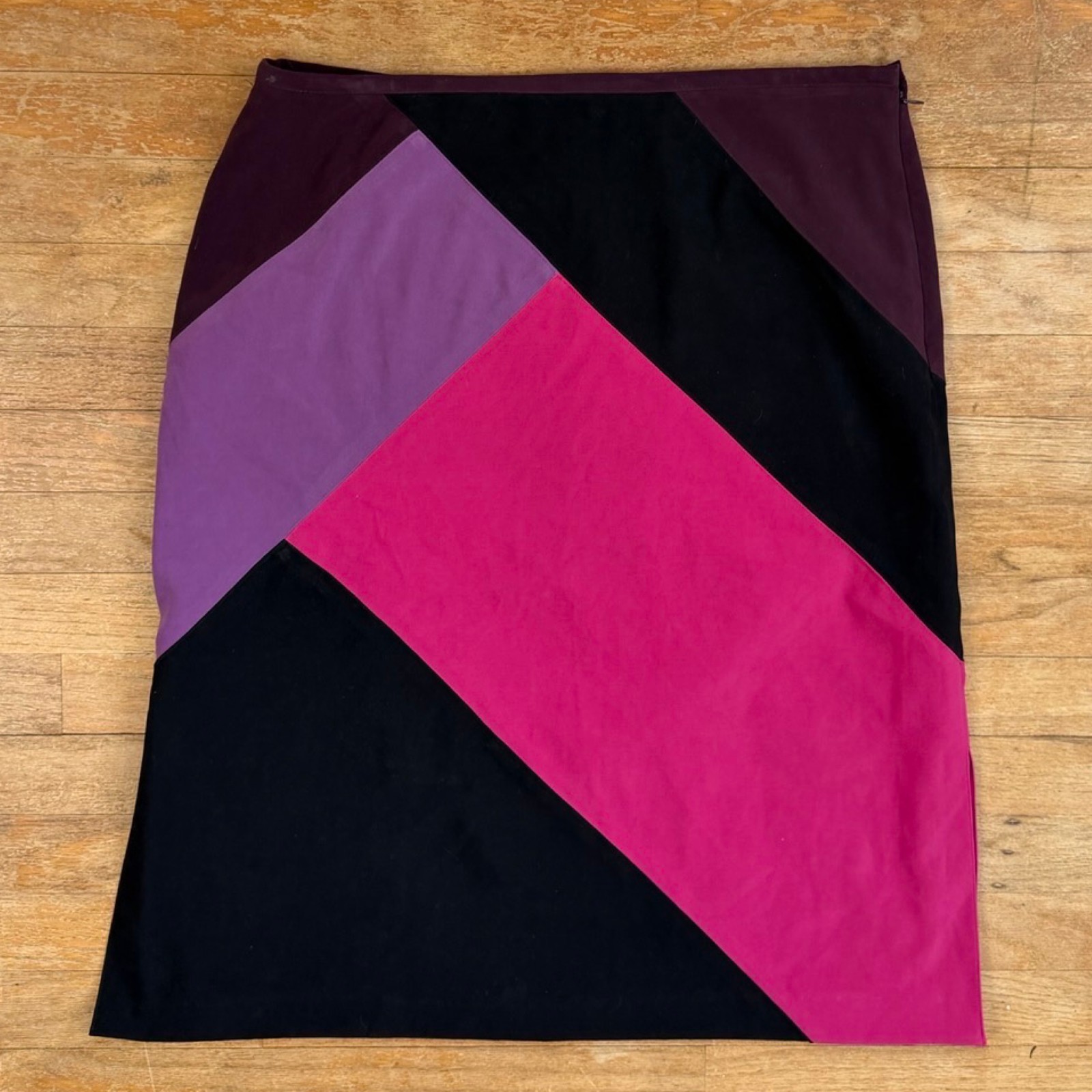 Vintage Colorblock Patchwork Skirt Size XL 33&Prime; Waist 90s Microfiber Faux Suede