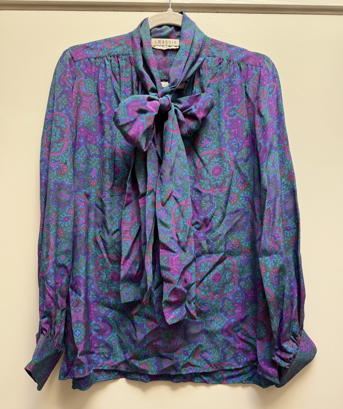 Vintage YSL Yves Saint Laurent Patterned Bow/Tie Women’s Blouse Shirt Sz 38