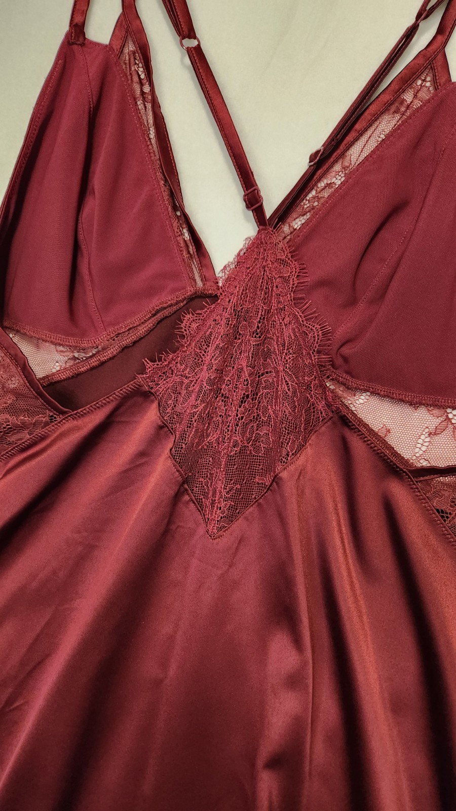 Spaghetti Strap Slip Dress Satin Lingerie Burgundy Maroon Med Coquette Sexy
