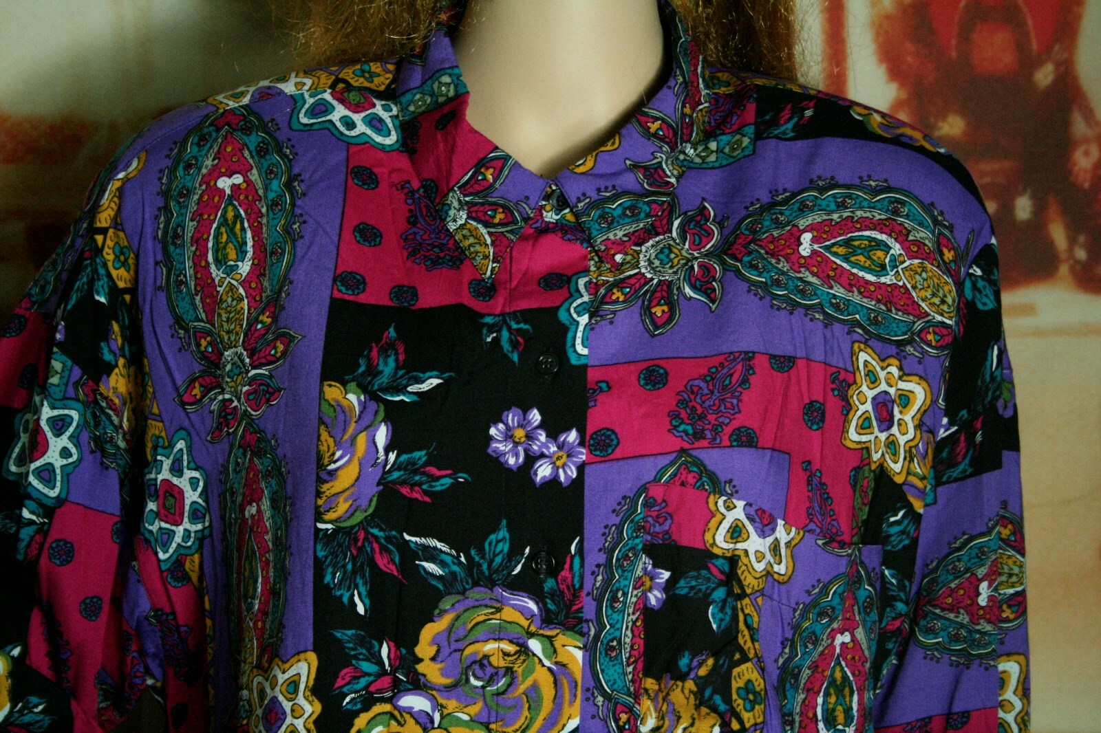 Moda Internazionale Top Long Sleeve Multi Color Patterned Button Up Sz 18/20