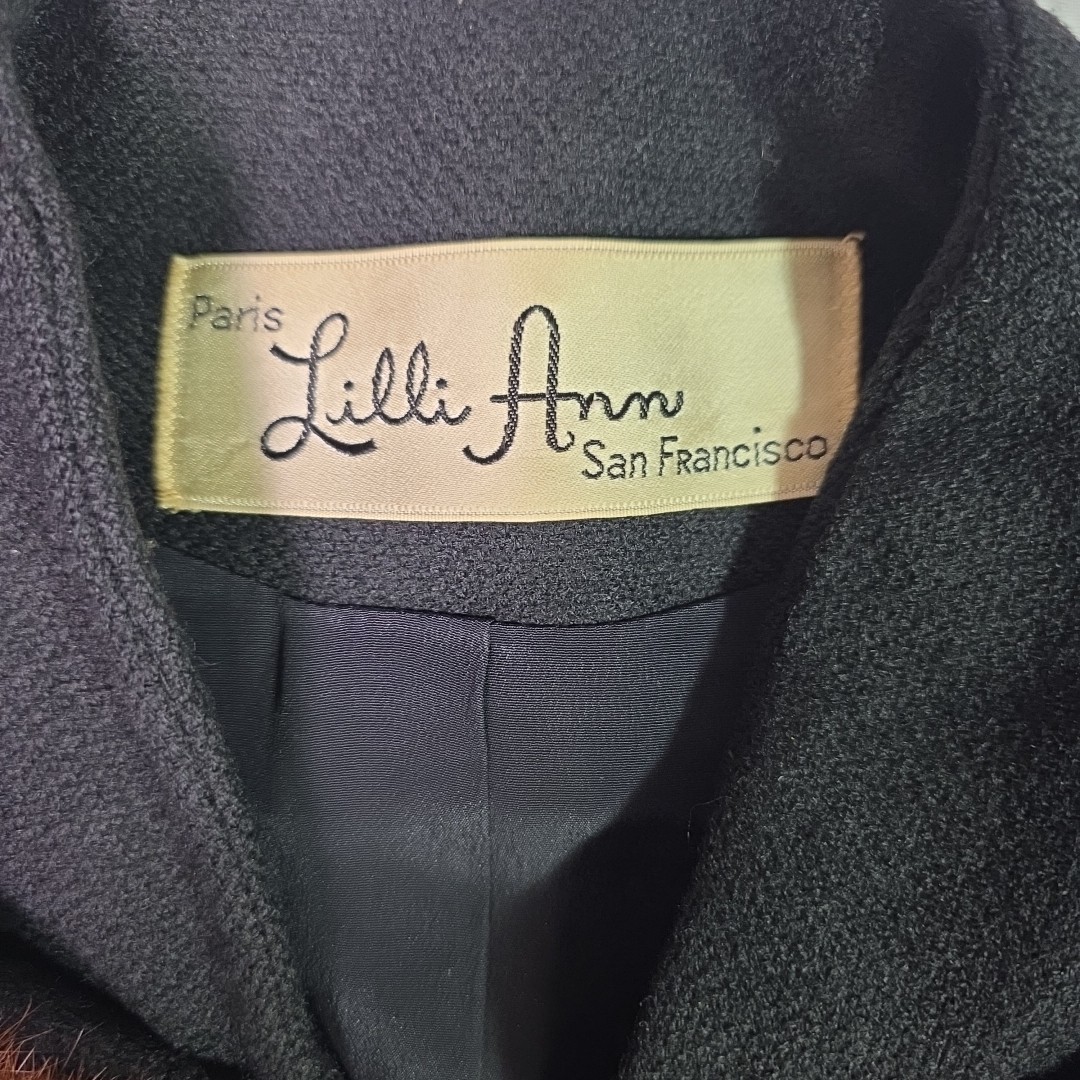 Vintage Lilli Ann Black Wool Suit Set w Genuine Fur Collar 2 Pc Small