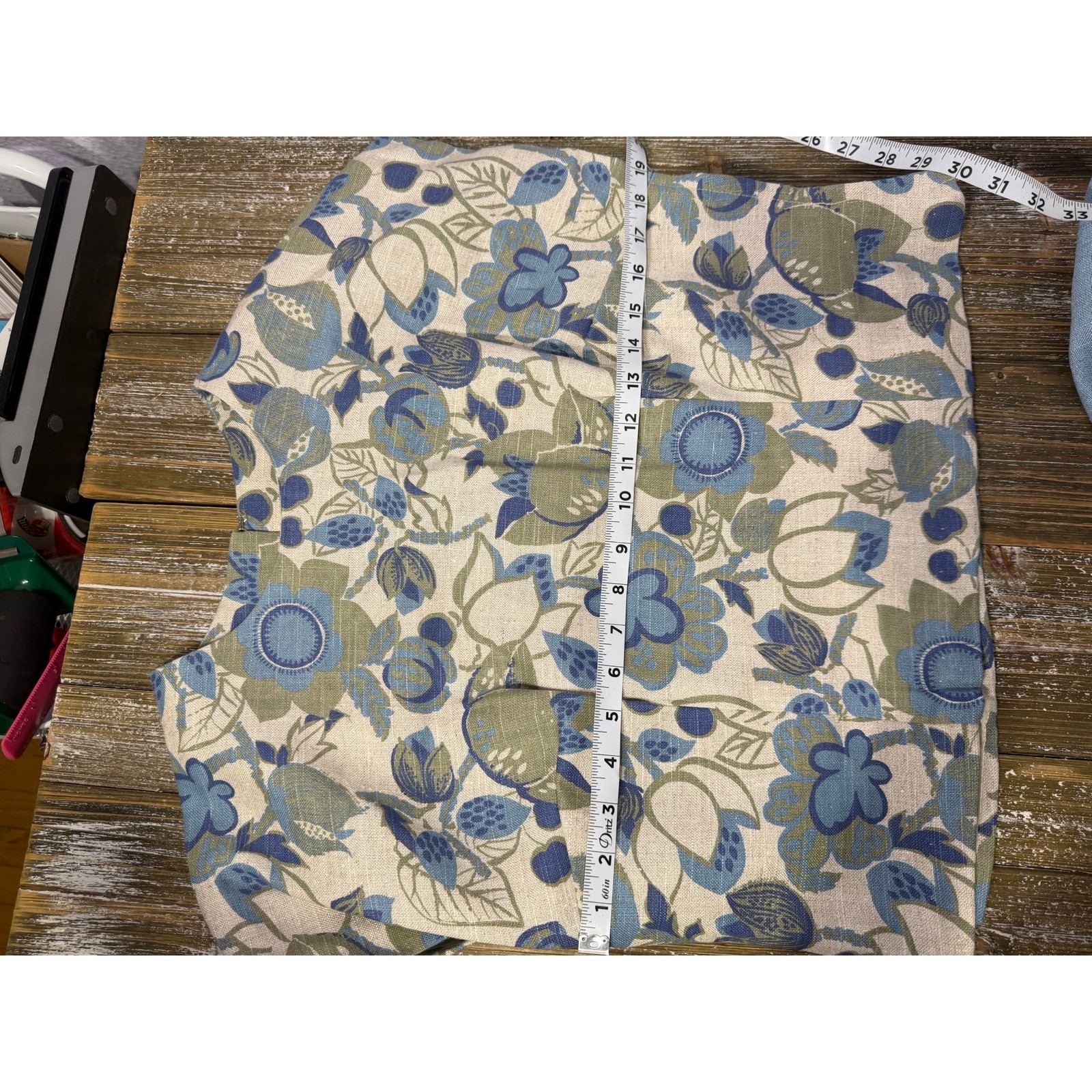 Vintage Linen Cropped Jacket Blouse Set Floral Cottagecore Boho 60s Mod Blue M/L