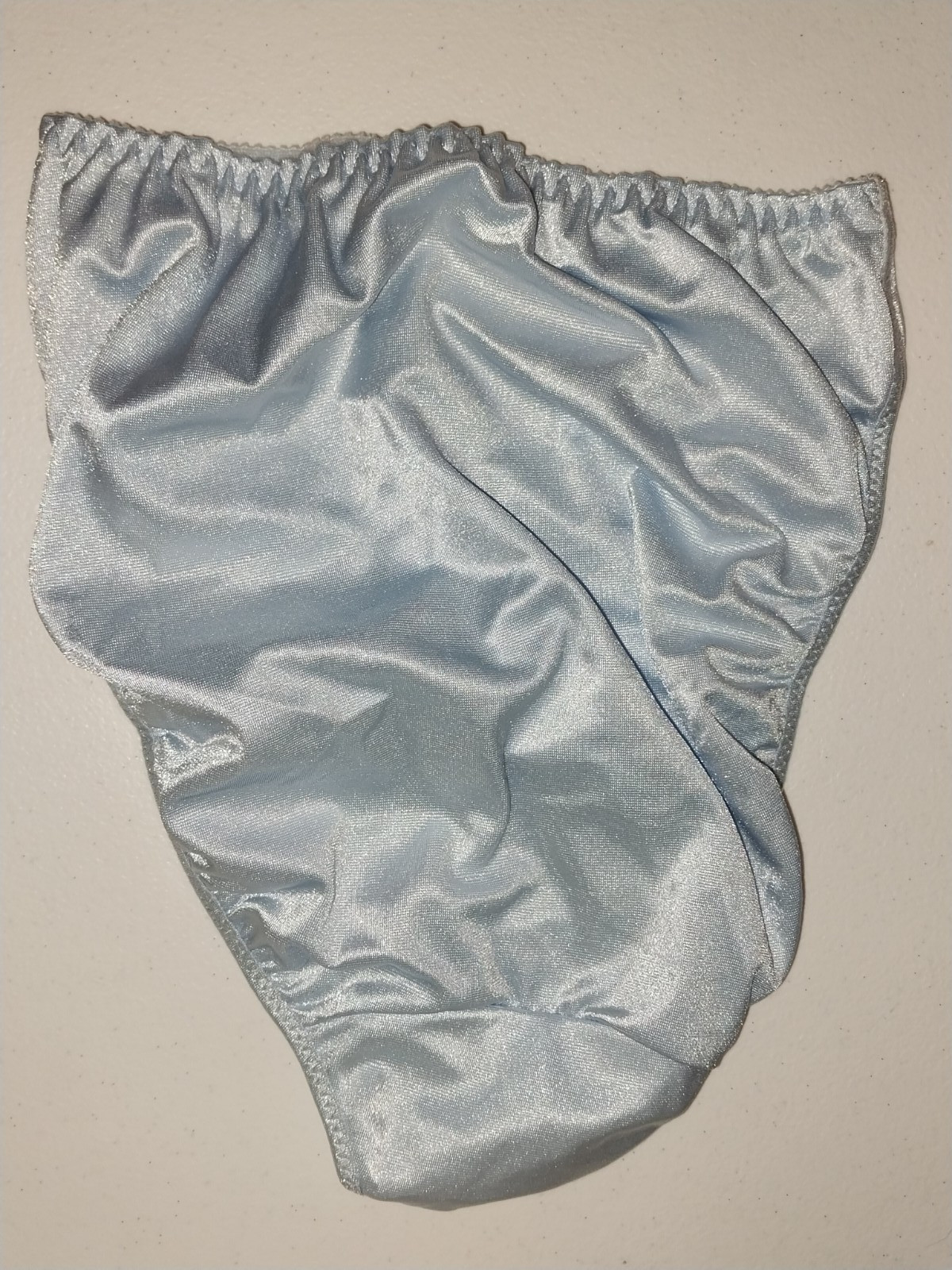 VTG SATIN SECOND SHINY SKINS Baby Blue NYLON SPANDEX HI LEG BIKINI PANTIES 32