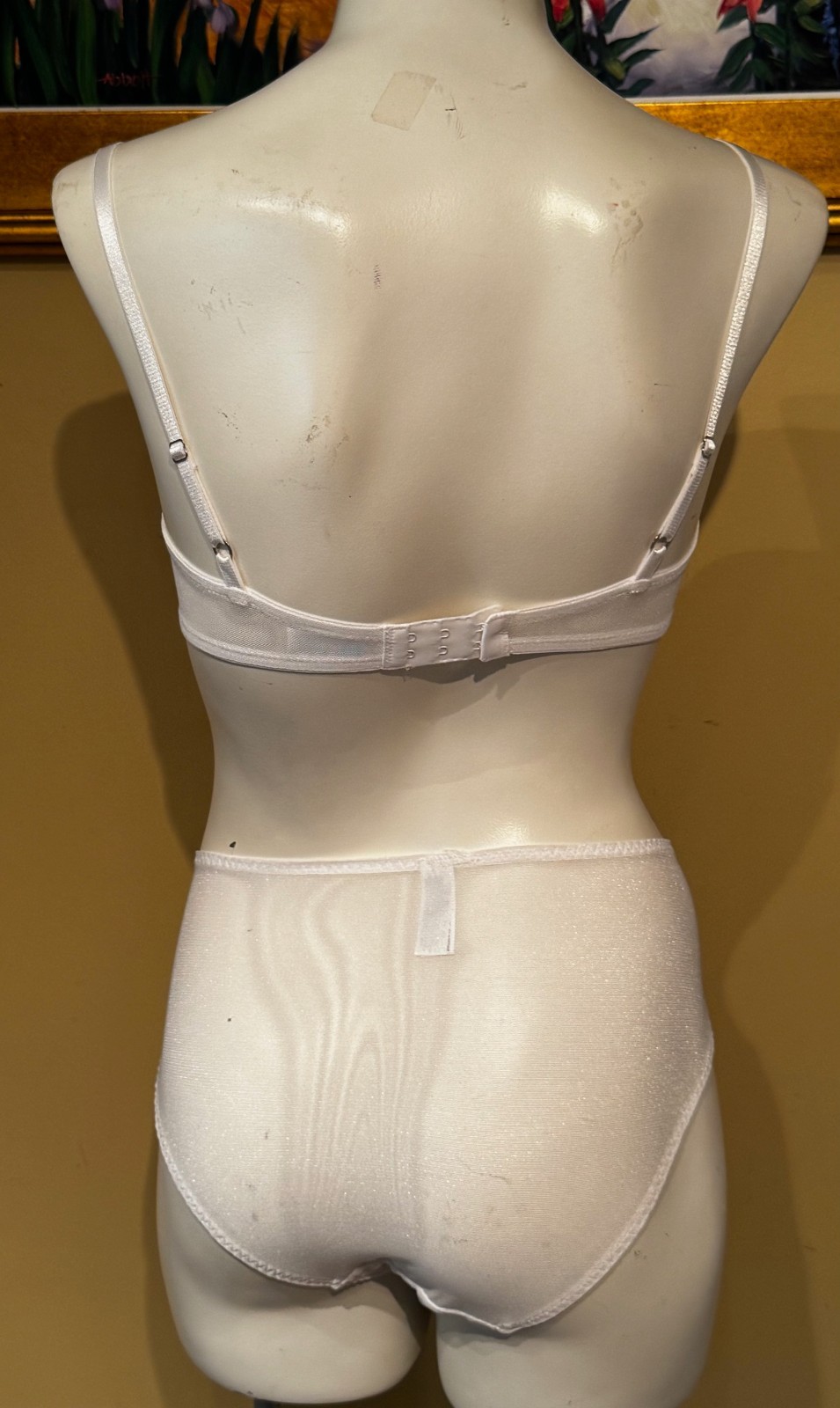 VINTAGE WACOAL 65701 64701 WHITE SHEER EMBROIDERED BRA PANTY SET BRIDAL 34B / L
