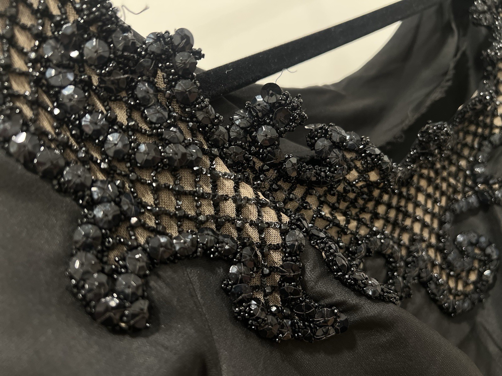 Black Beaded Evening Dress Couture Style Formal Custom Made Unlabeled