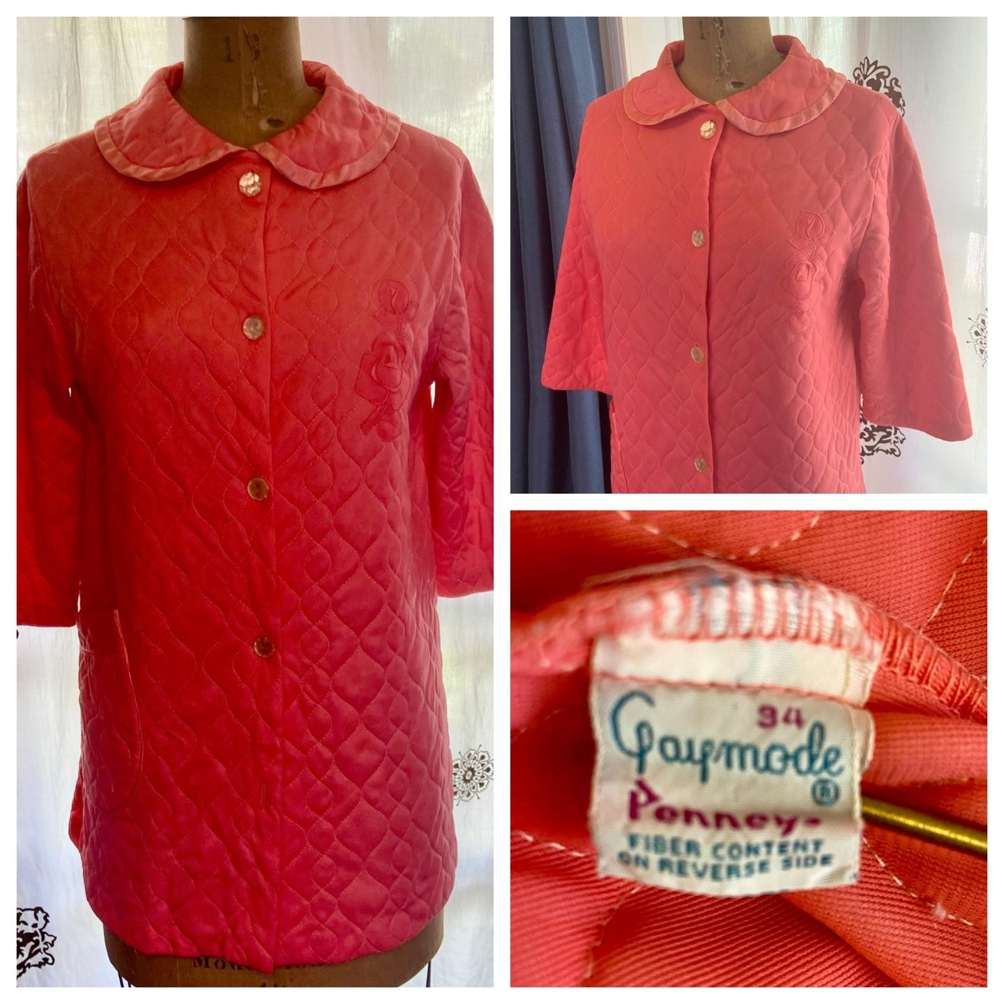 Vintage 60s GAYMODE Penneys Mod Orange Quilted House Coat Robe M Cottagecore