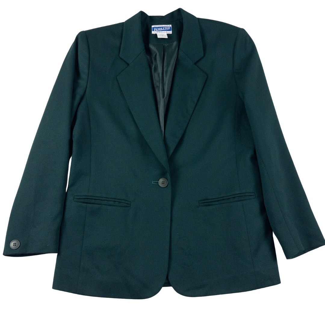 Pendleton Blazer Skirt Suit Womens 8P Green Virgin Wool Vintage Made in USA Suit