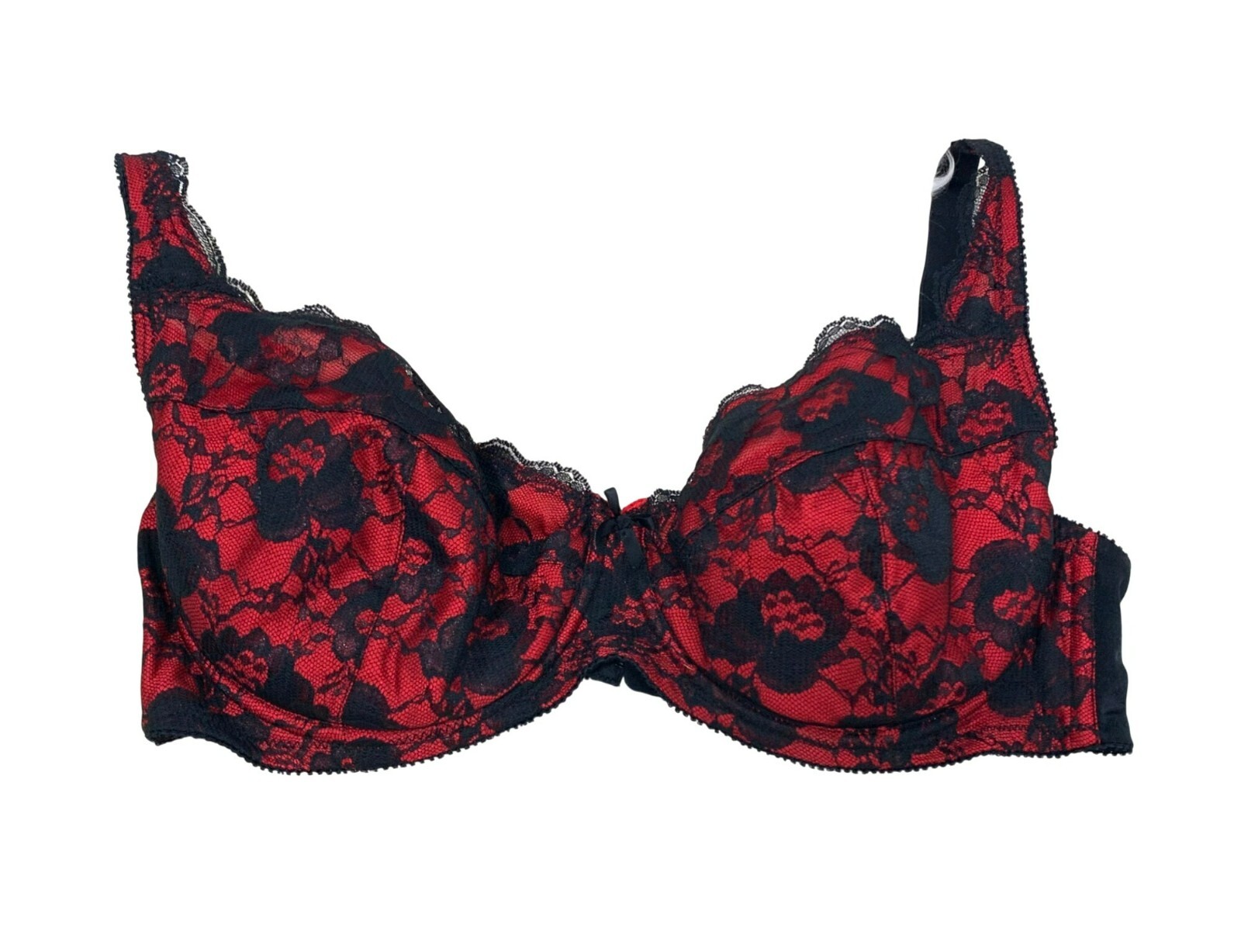VTG Fredericks Of Hollywood Red & Black Lace Underwire Bra 40DD