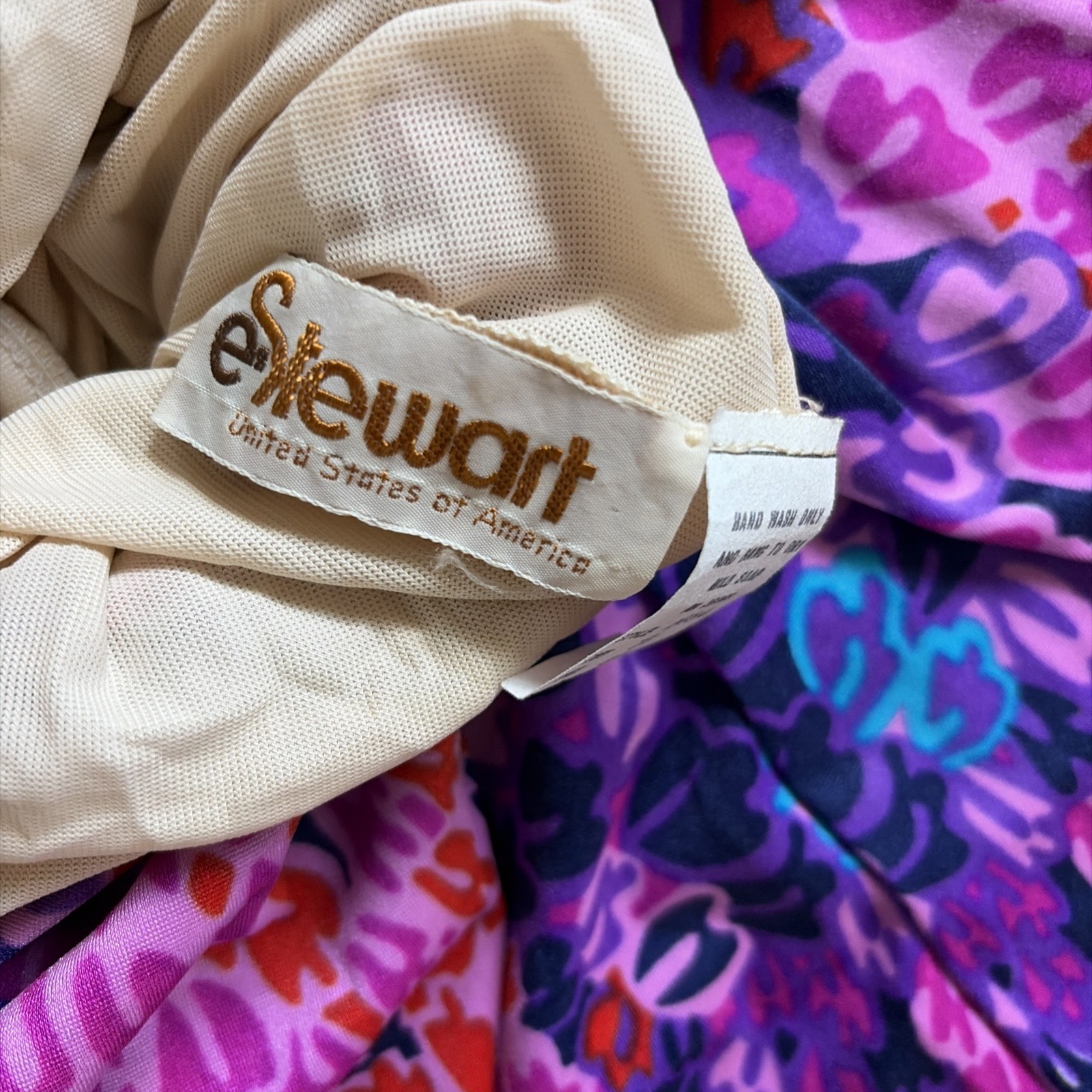 Vintage 70s E-Stewart Maxi Dress Purple Red Psychedelic Print Pool Beach Size 10