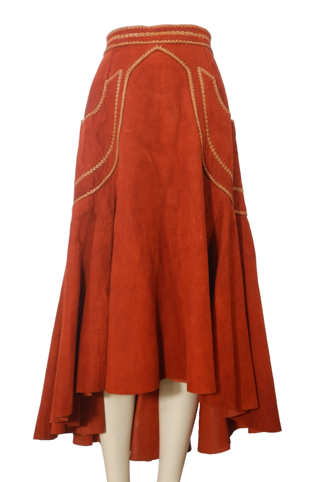 Vintage North Beach Leather Whip Stitch Rust Suede Skirt Size 10