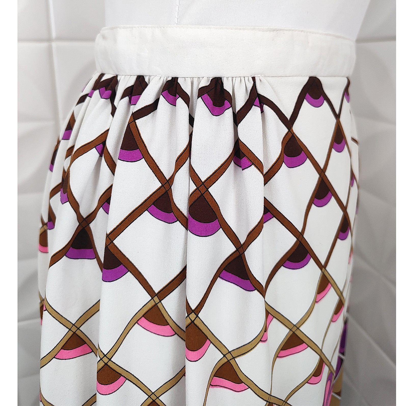 60s-70s Mod Psychedelic Maxi Skirt Purple Geometric Diamond Print Vintage Boho M