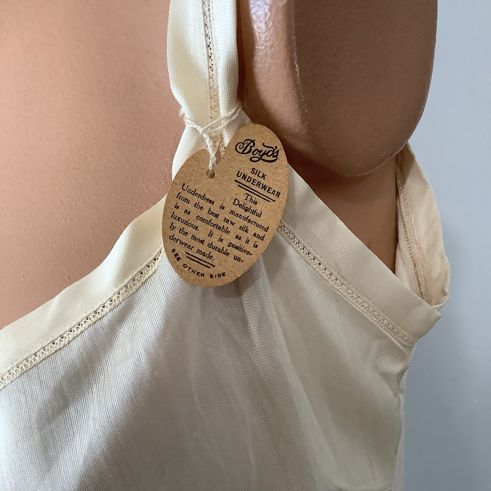 Antique 1920’s 100% Silk Tunic Style Slip or Long Camisole Mint W/ Original Tag