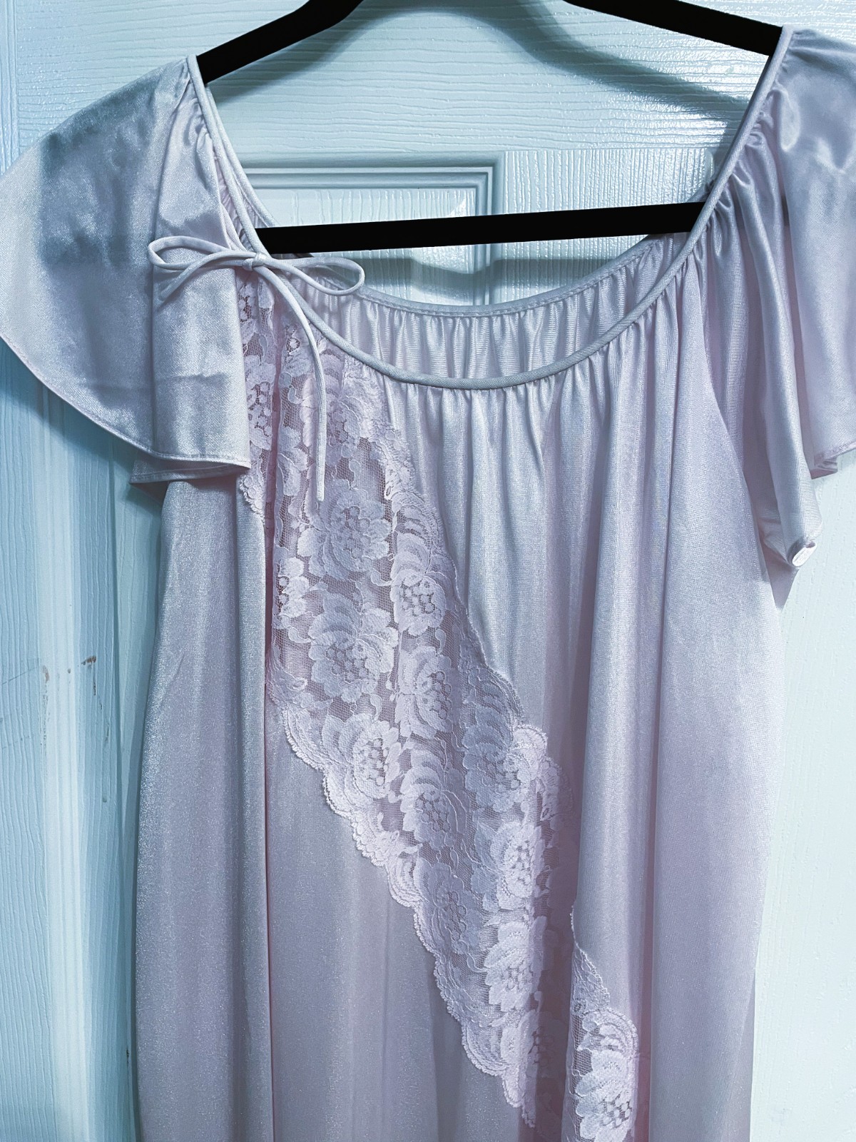 Vtg DEENA Soft Pink/Lavender Lace Nylon Full Length Nightgown 1395 Size S Sissy