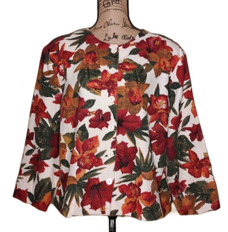 Plus Preferred – 100% Cotton Bold Floral Textured Button Up Jacket – Women&rsquo;s 22W