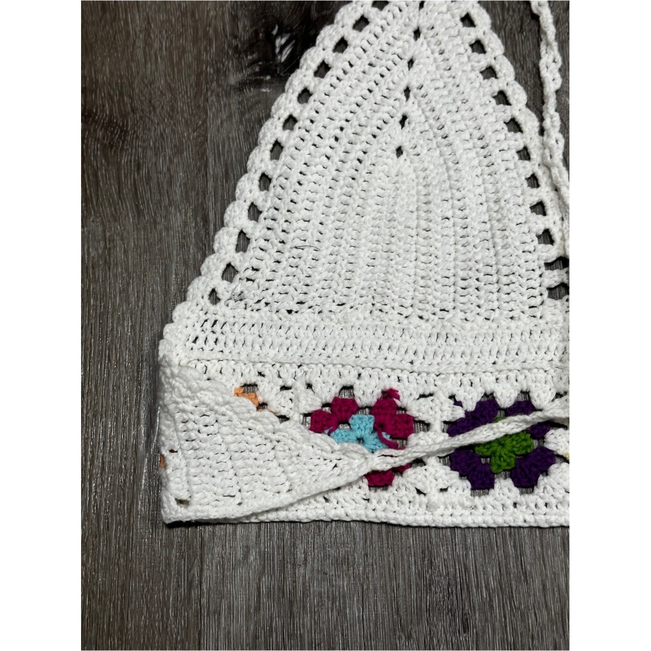 Crochet Halter Top Granny Square Floral Festival Boho Fairycore Tie Back Top