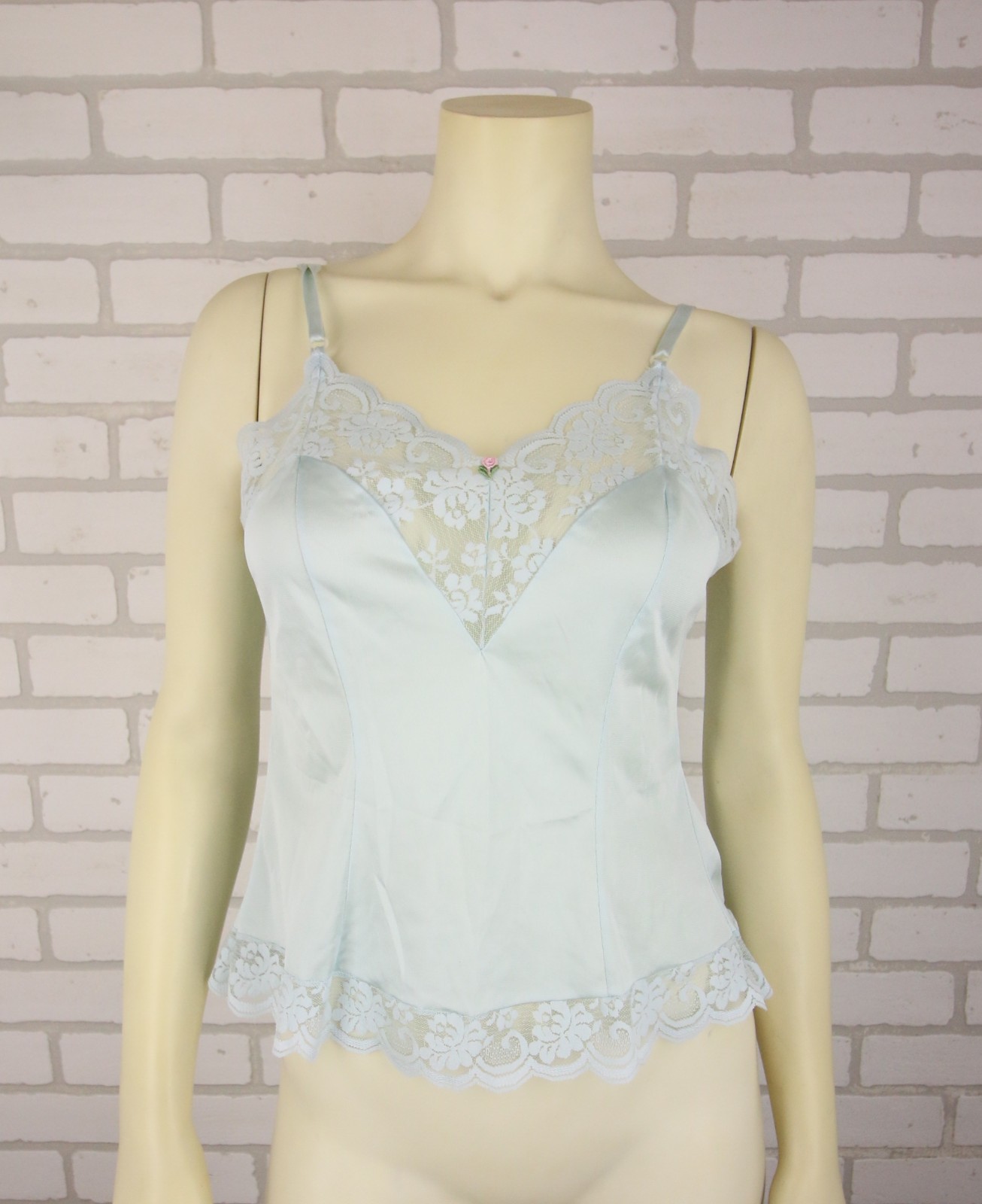Vtg Maidenform Chantilly Camisole Blue Lace USA 34 Blue Croquette Babydoll Y2K