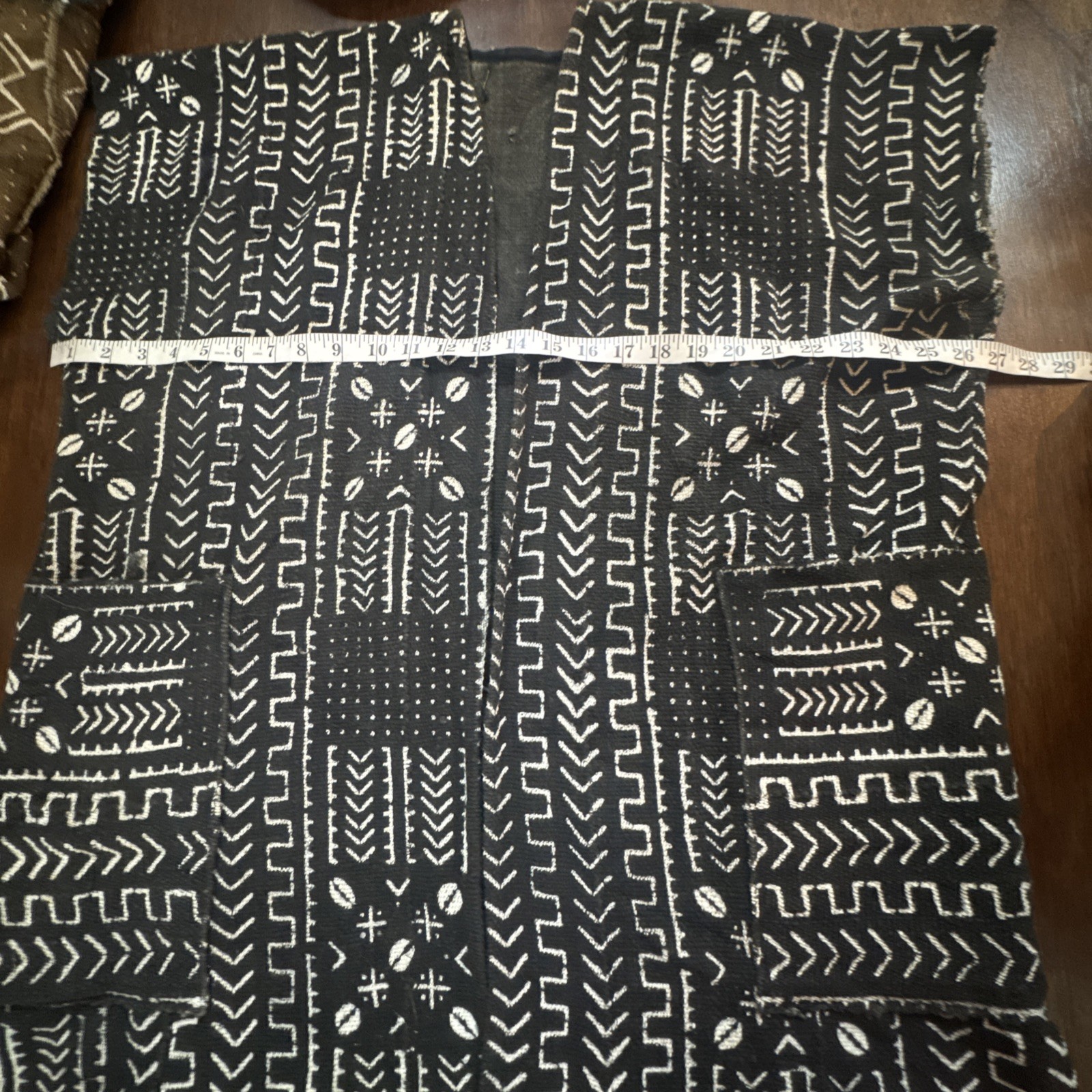 Mud Cloth Vest Kimono Jacket Black & Beige Pockets Sash Unisex Adults Tribal
