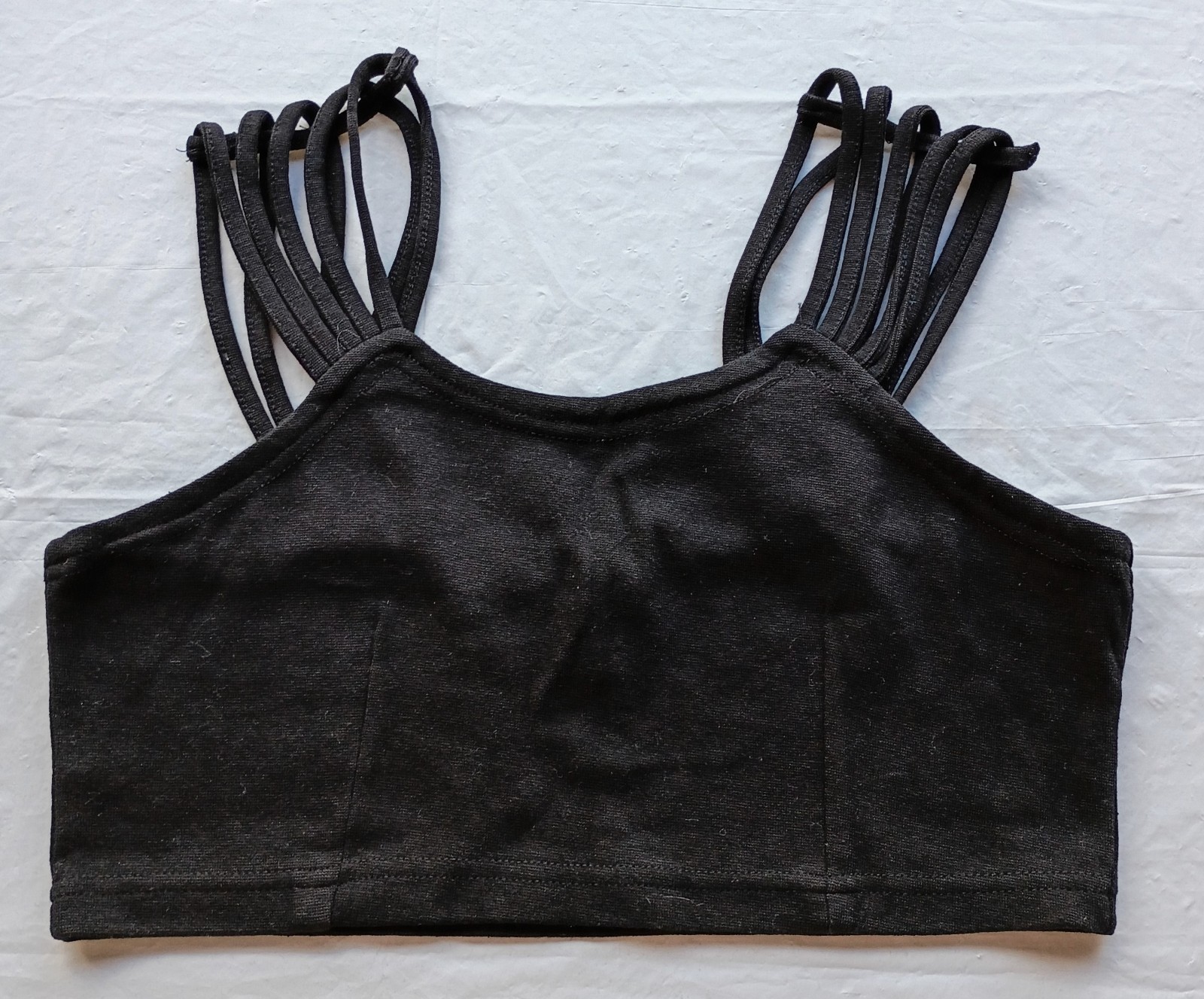 80s 90s Y2K Jenna G Black Strappy Stretch Crop Top Vintage Size L