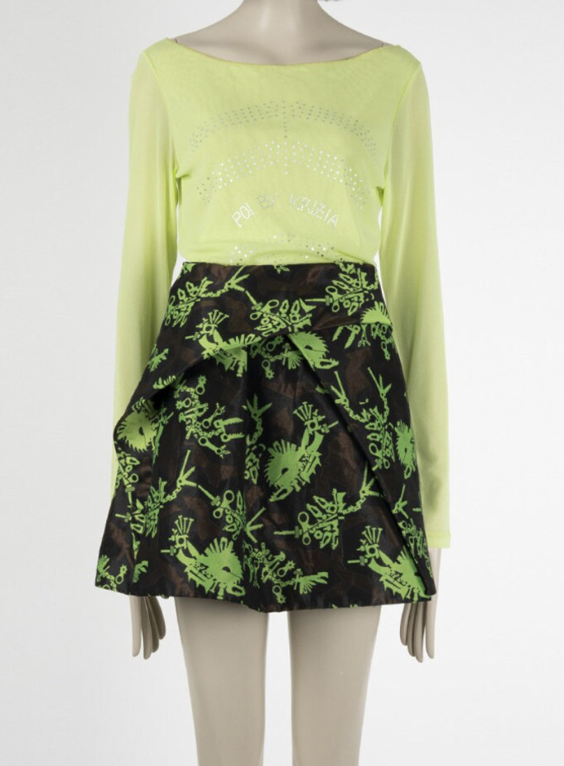 NWOT Kenzo Jacquard Structured Lime Camo Print Mini Skirt Size S | M Sportif Y2K