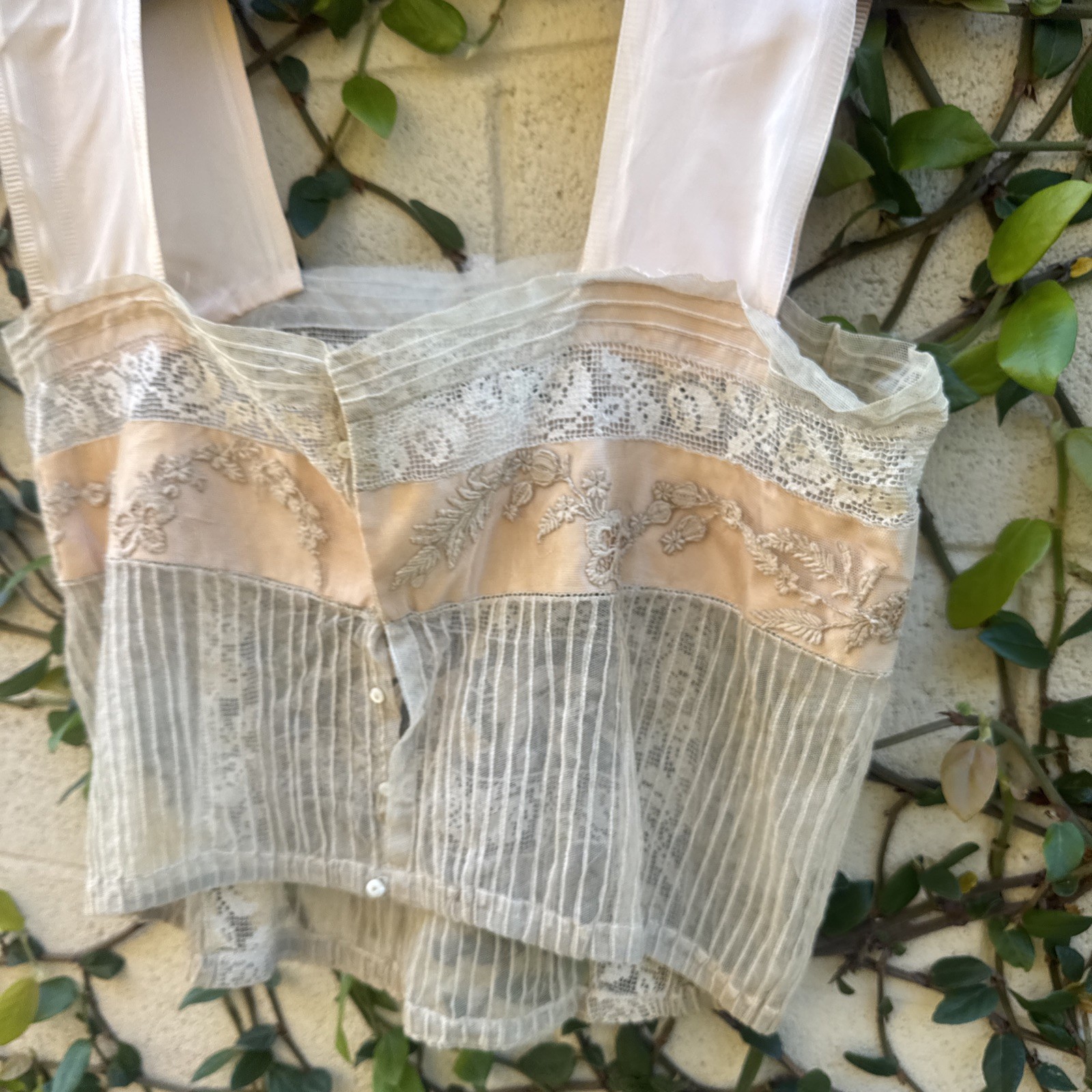 Antique Edwardian Mixed Net Lace Camisole Silk Flowers Dress Blouse Vintage