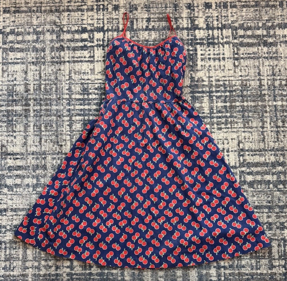 Vintage 70s Poppy All Over Print Strawberries Spaghetti Strap Sundress Size 4