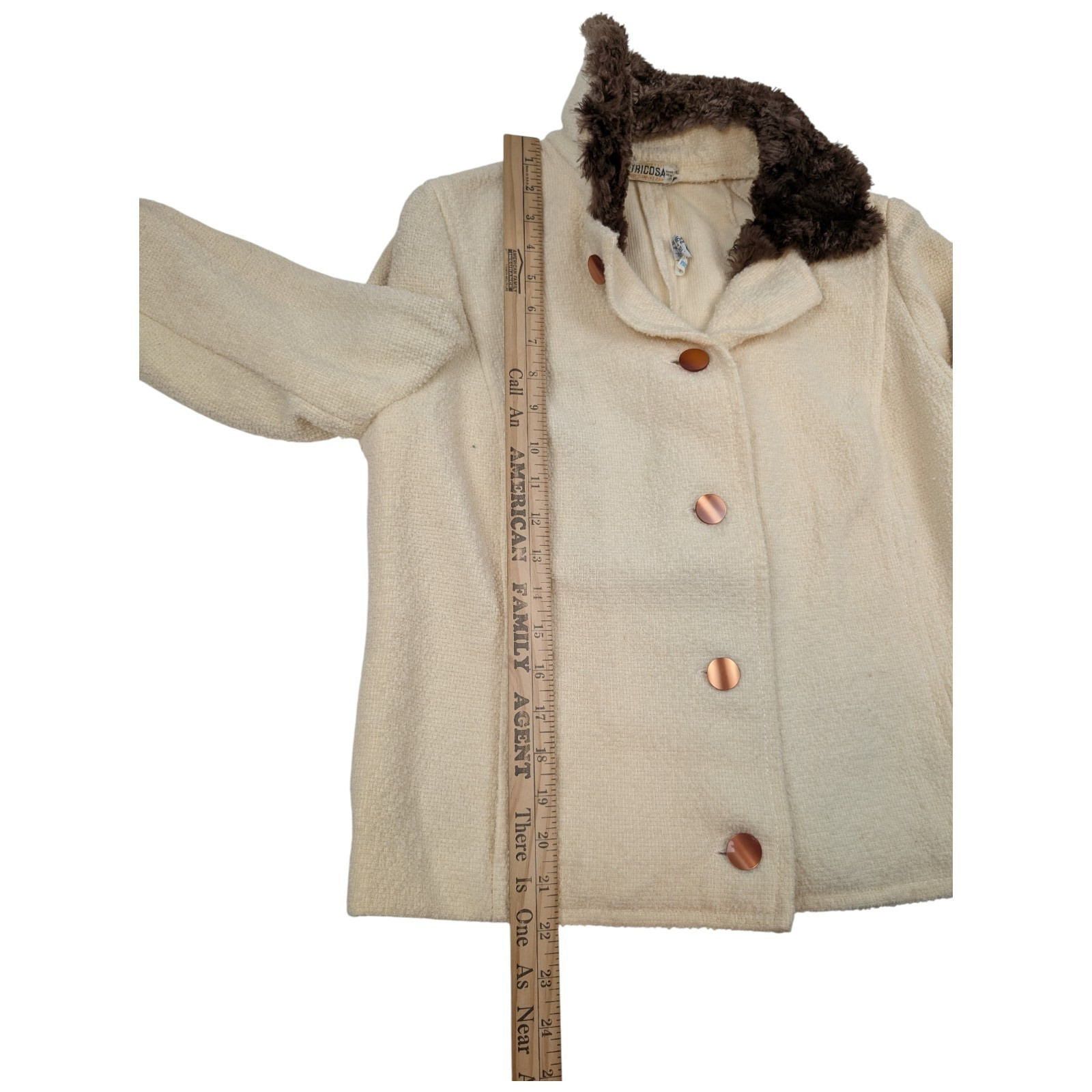 Vintage Tricosa Paris France 1970s Wool Dress & Jacket Cream w/ Faux Fur *READ